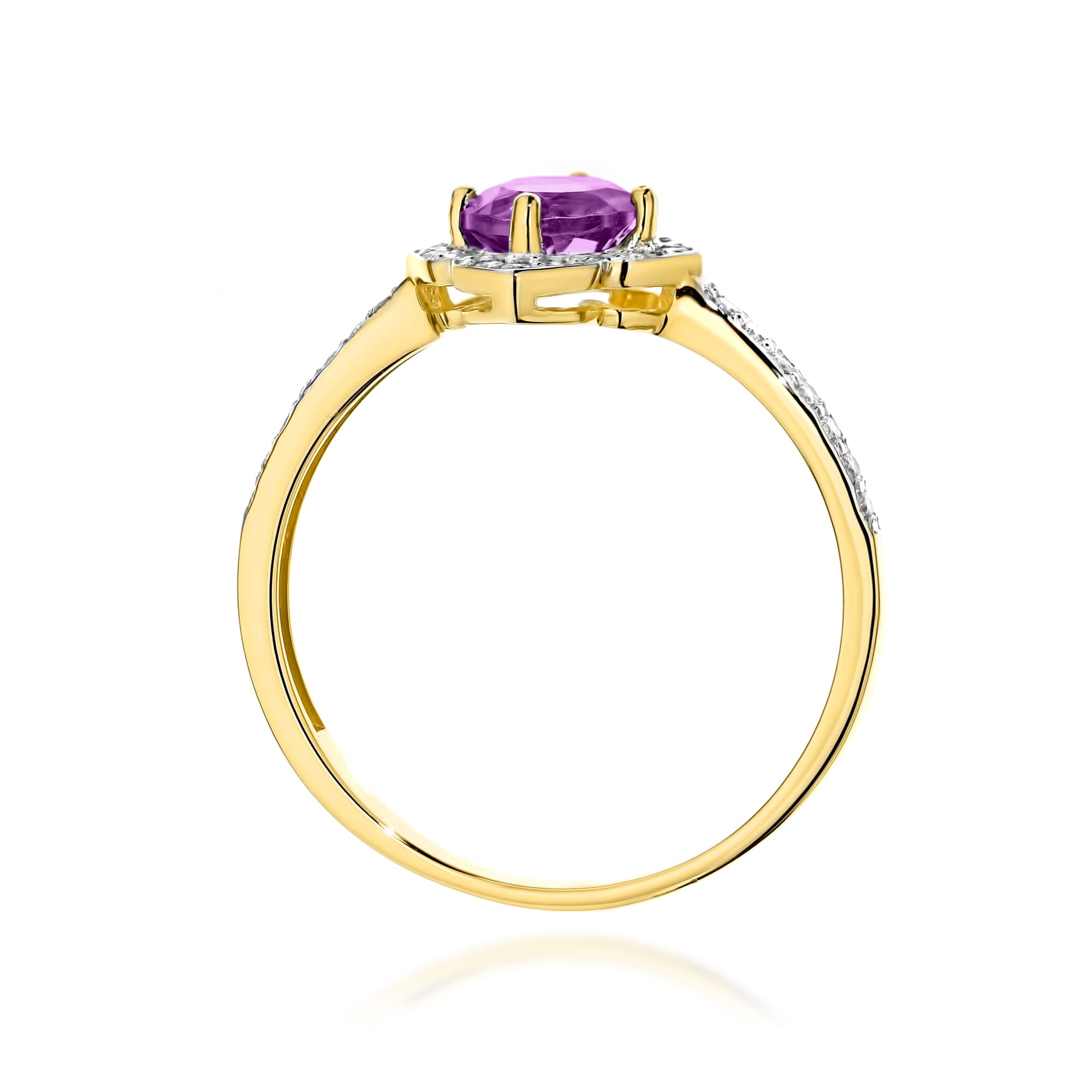 Inel Aur 9K cu Ametist 0.50 ct si Diamante Naturale 0.13 ct