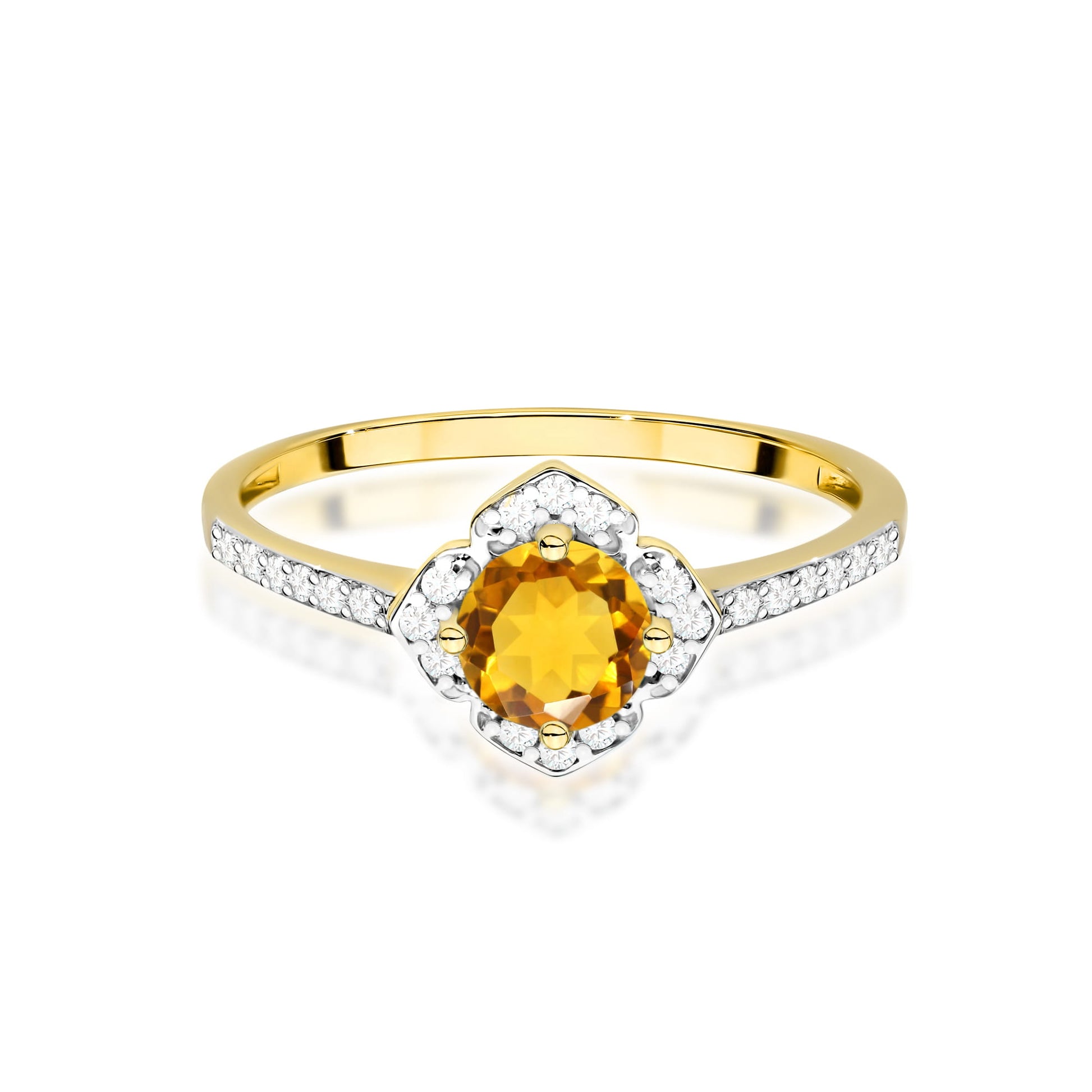 Inel Aur 9K cu Citrin 0.50 ct si Diamante Naturale 0.13 ct