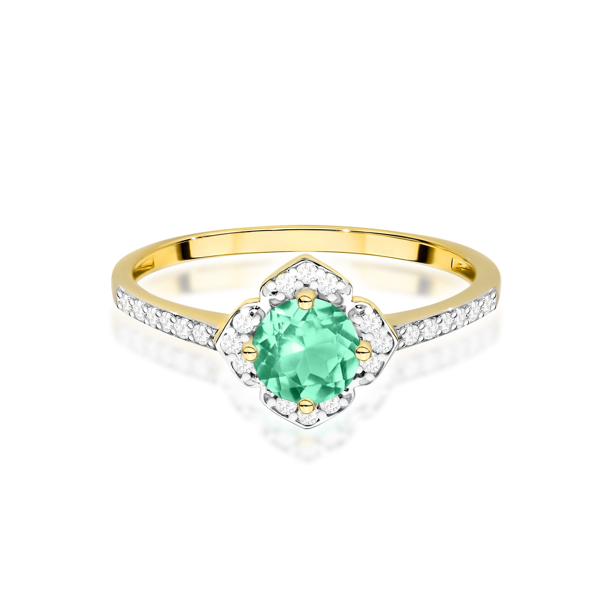 Inel Aur 9K cu Smarald 0.50 ct si Diamante Naturale 0.13 ct