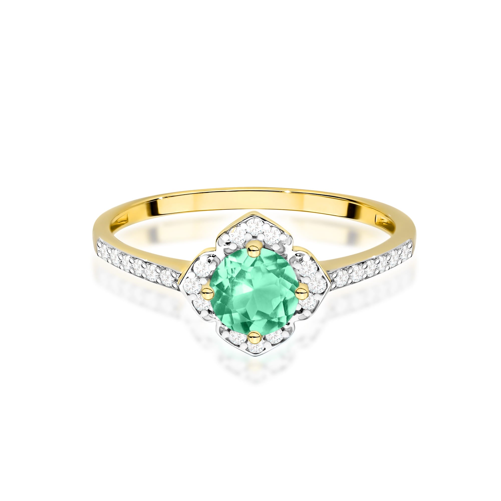 Inel Aur 9K cu Smarald 0.50 ct si Diamante Naturale 0.13 ct