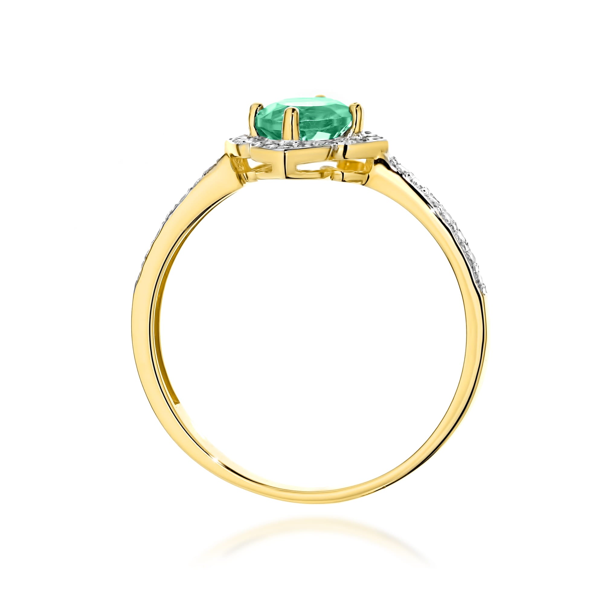 Inel Aur 9K cu Smarald 0.50 ct si Diamante Naturale 0.13 ct
