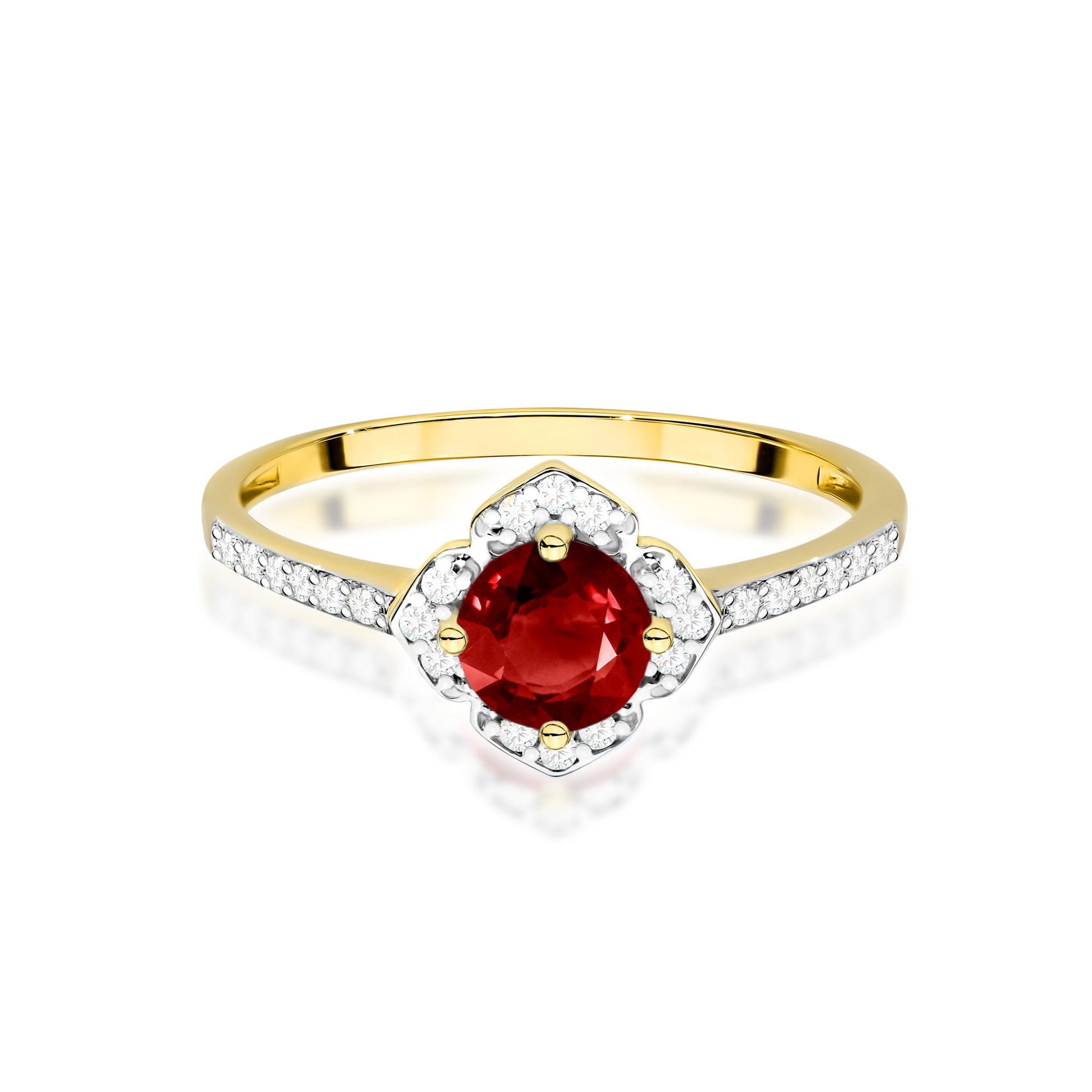 Inel Aur 9K cu Granat 0.60 ct si Diamante Naturale 0.13 ct
