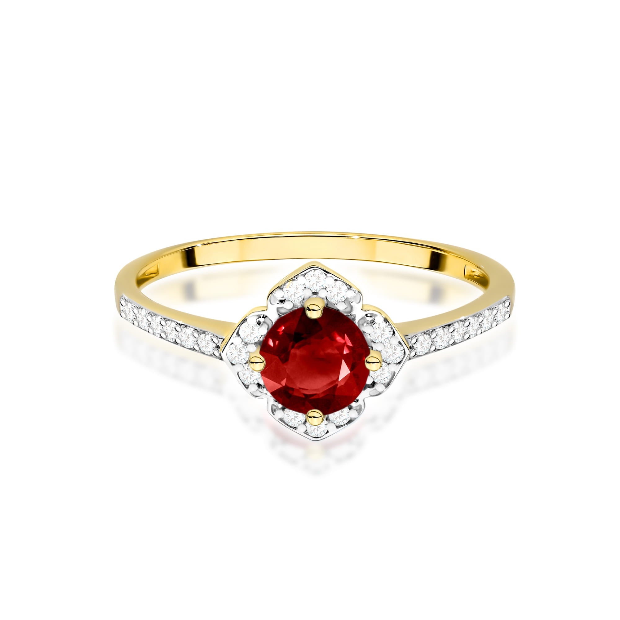 Inel Aur 9K cu Granat 0.60 ct si Diamante Naturale 0.13 ct