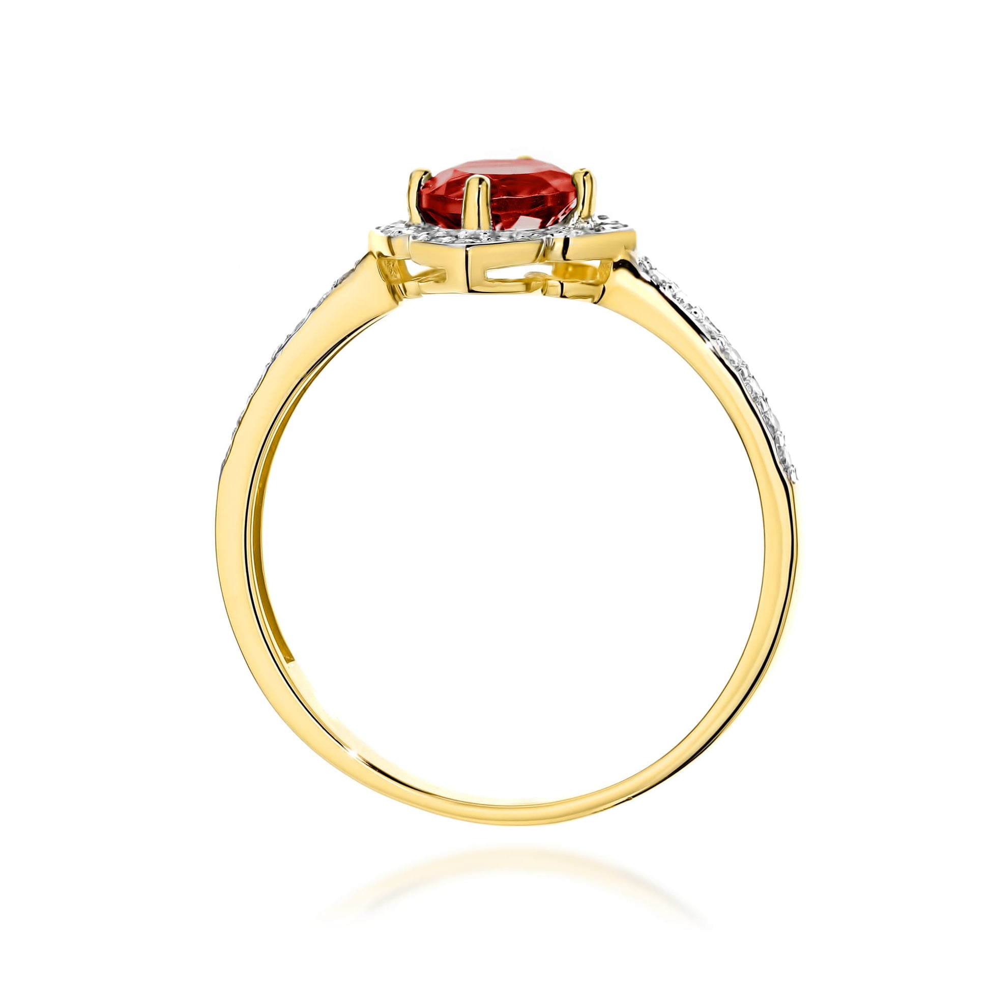 Inel Aur 9K cu Granat 0.60 ct si Diamante Naturale 0.13 ct