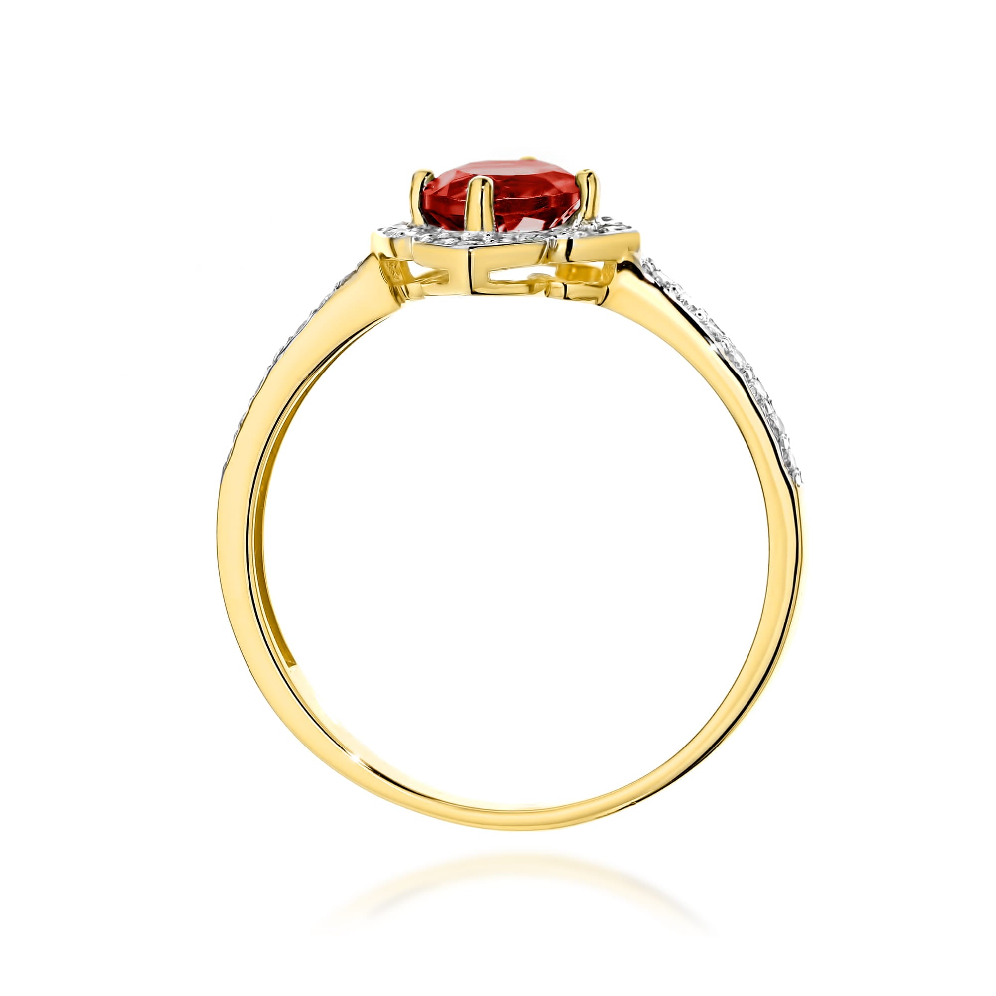 Inel Aur 9K cu Granat 0.60 ct si Diamante Naturale 0.13 ct
