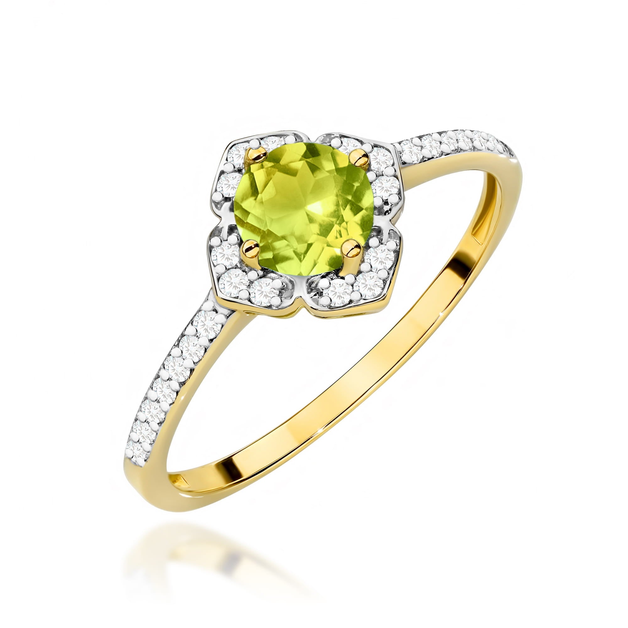 Inel Aur 9K cu Peridot 0.60 ct si Diamante Naturale 0.13 ct