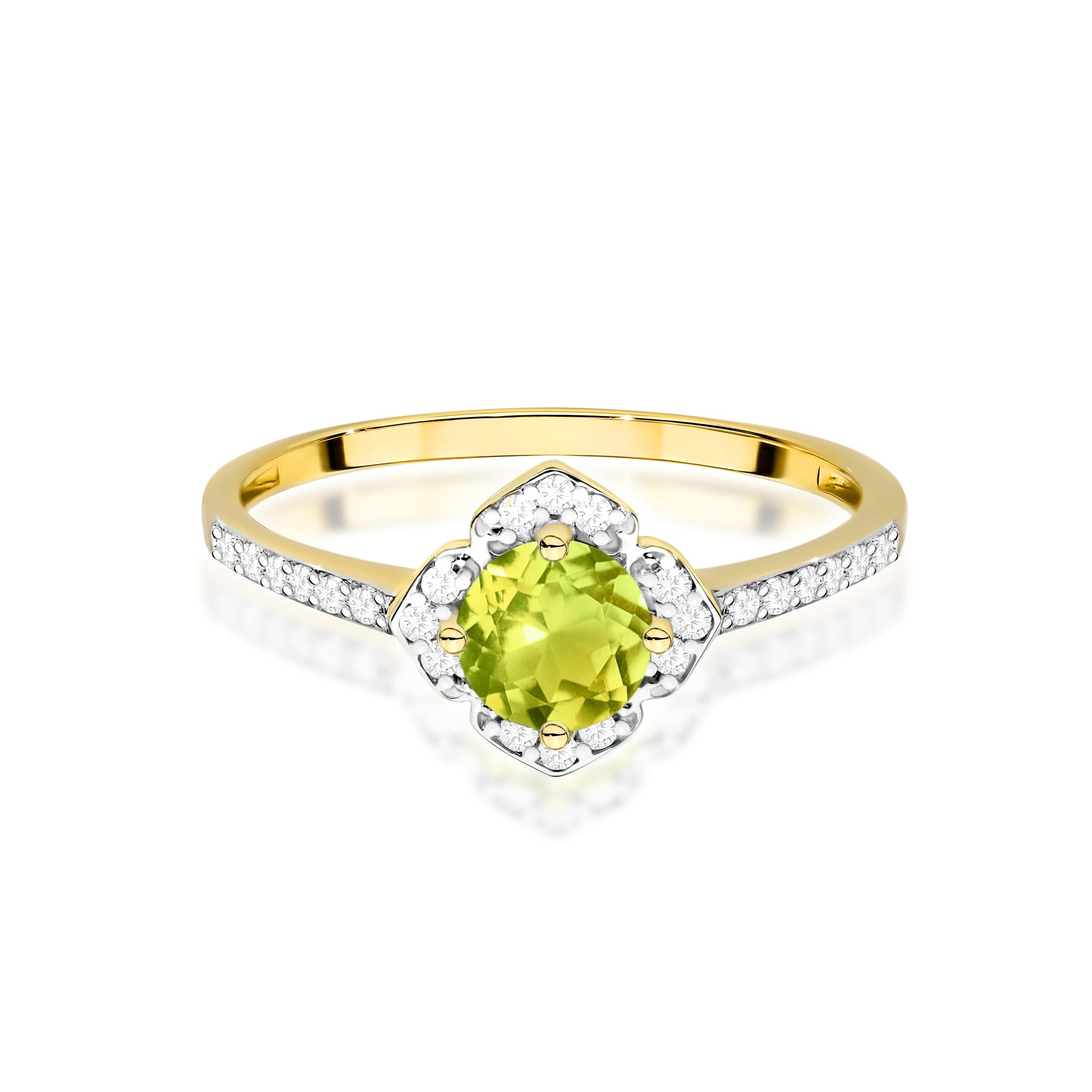 Inel Aur 9K cu Peridot 0.60 ct si Diamante Naturale 0.13 ct