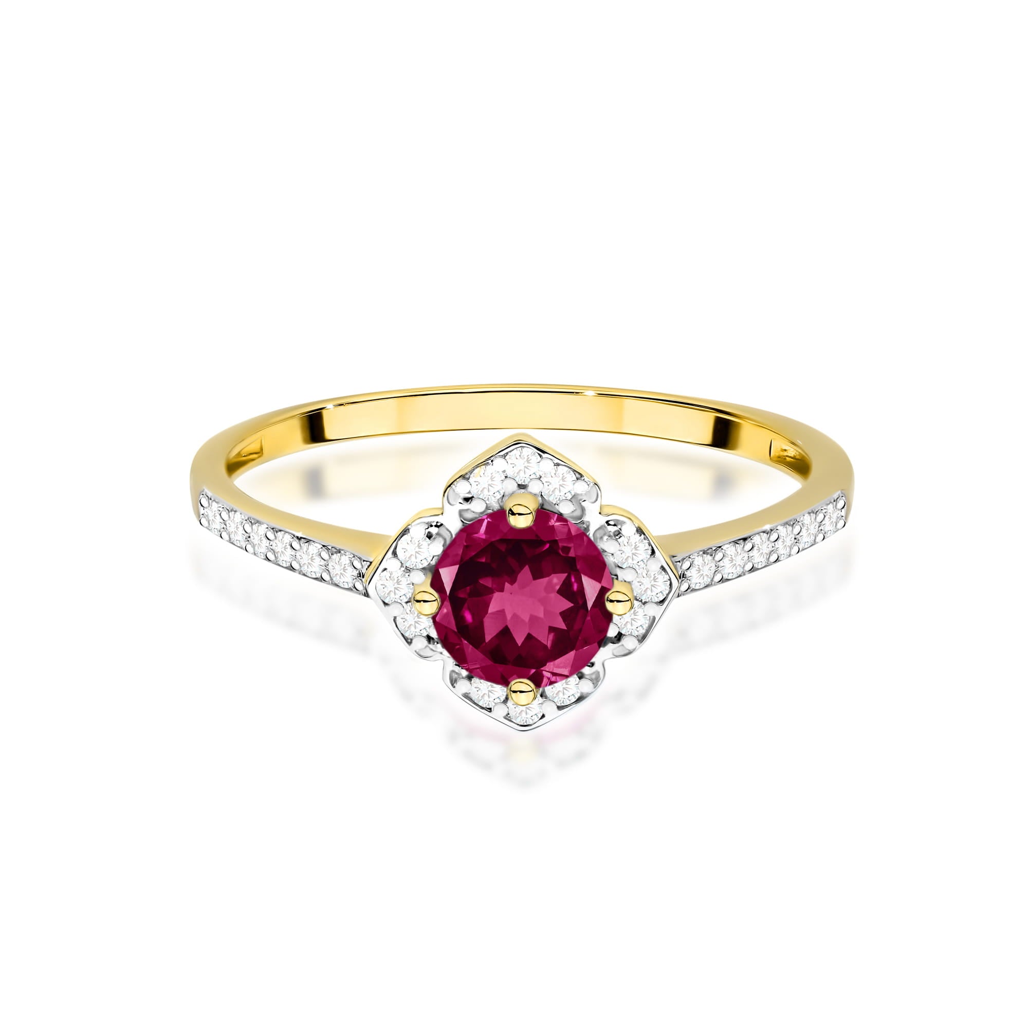 Inel Aur 9K cu Rhodolite 0.60 ct si Diamante Naturale 0.13 ct