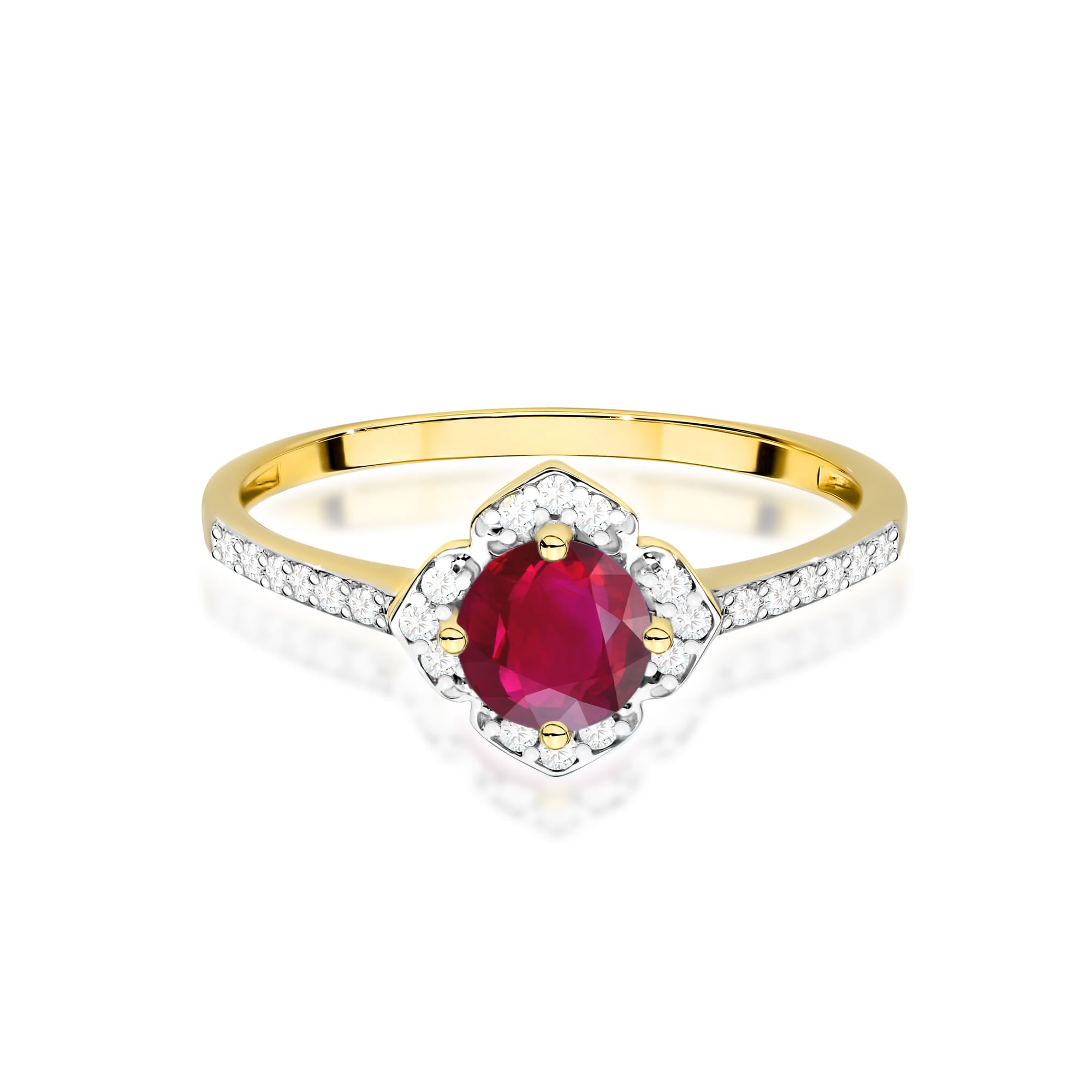Inel Aur 9K cu Rubin 0.60 ct si Diamante Naturale 0.13 ct
