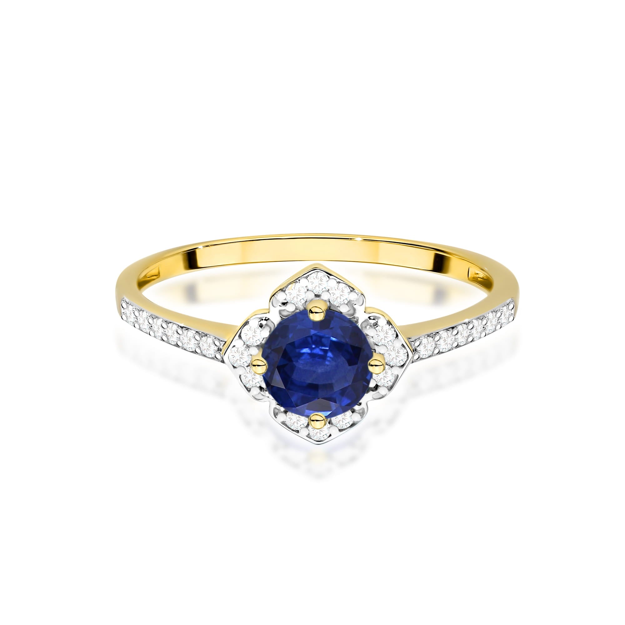 Inel Aur 9K cu Safir 0.50 ct si Diamante Naturale 0.13 ct
