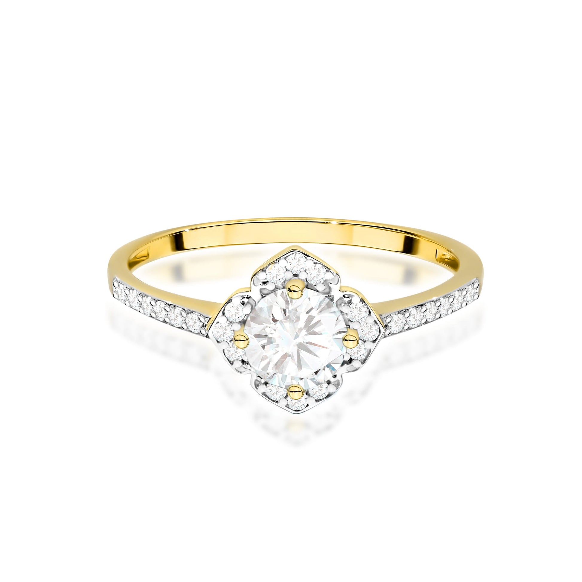 Inel Aur 9K cu Safir Alb 0.60 ct si Diamante Naturale 0.13 ct
