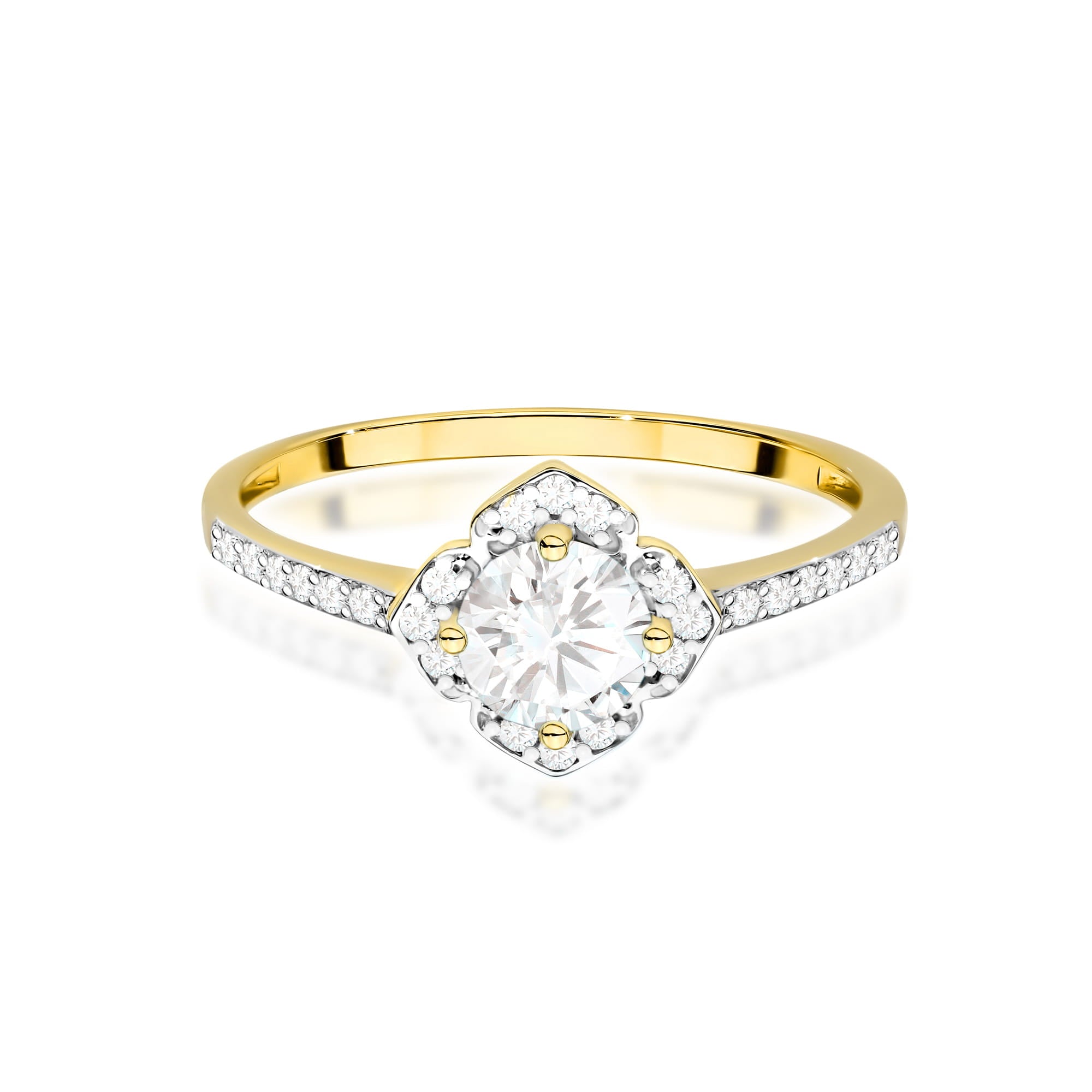 Inel Aur 9K cu Safir Alb 0.60 ct si Diamante Naturale 0.13 ct