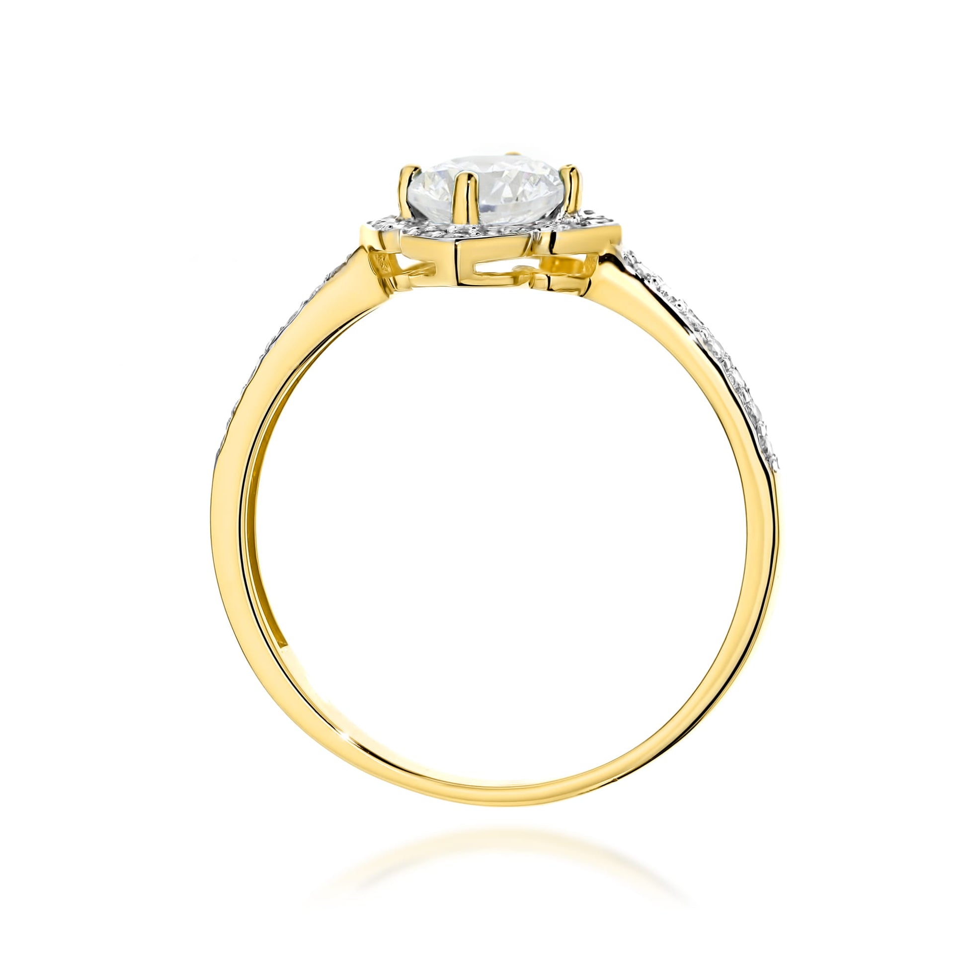 Inel Aur 9K cu Safir Alb 0.60 ct si Diamante Naturale 0.13 ct