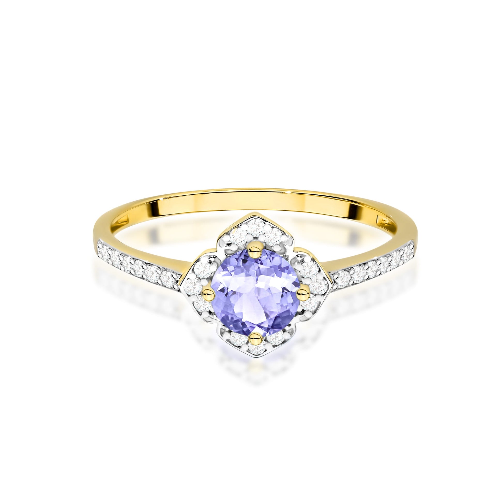 Inel Aur 9K cu Tanzanit 0.50 ct si Diamante Naturale 0.13 ct