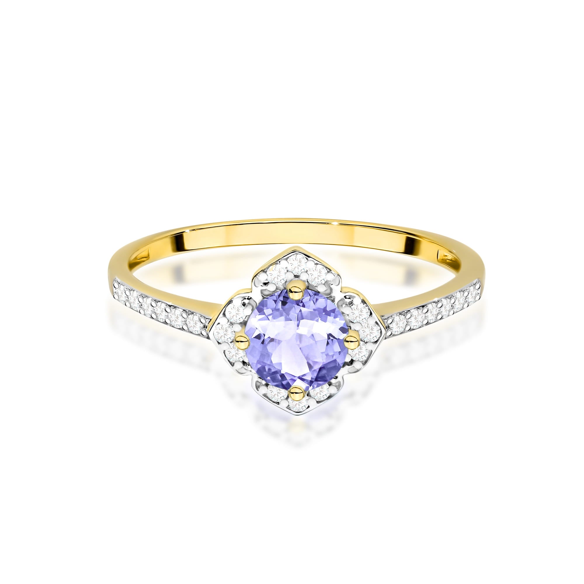 Inel Aur 9K cu Tanzanit 0.50 ct si Diamante Naturale 0.13 ct
