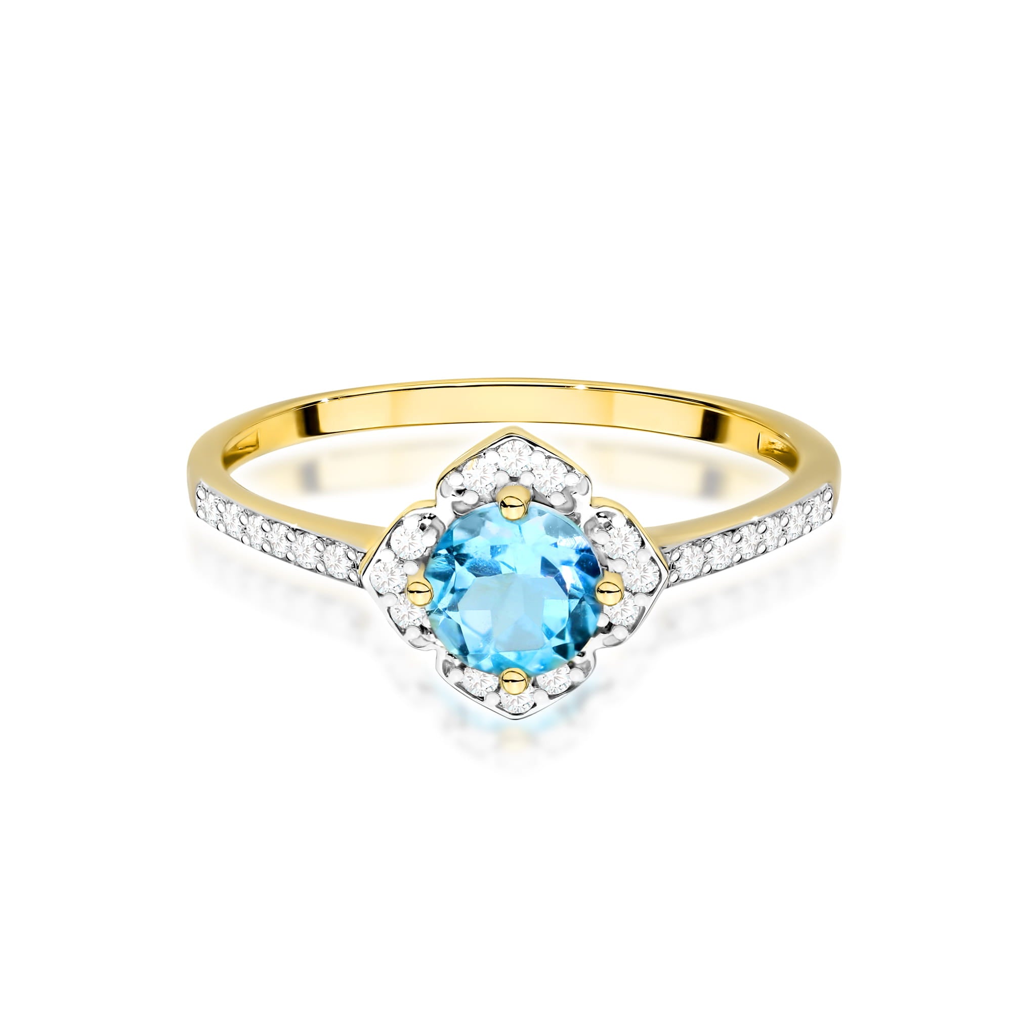 Inel Aur 9K cu Topaz Swiss 0.50 ct si Diamante Naturale 0.13 ct