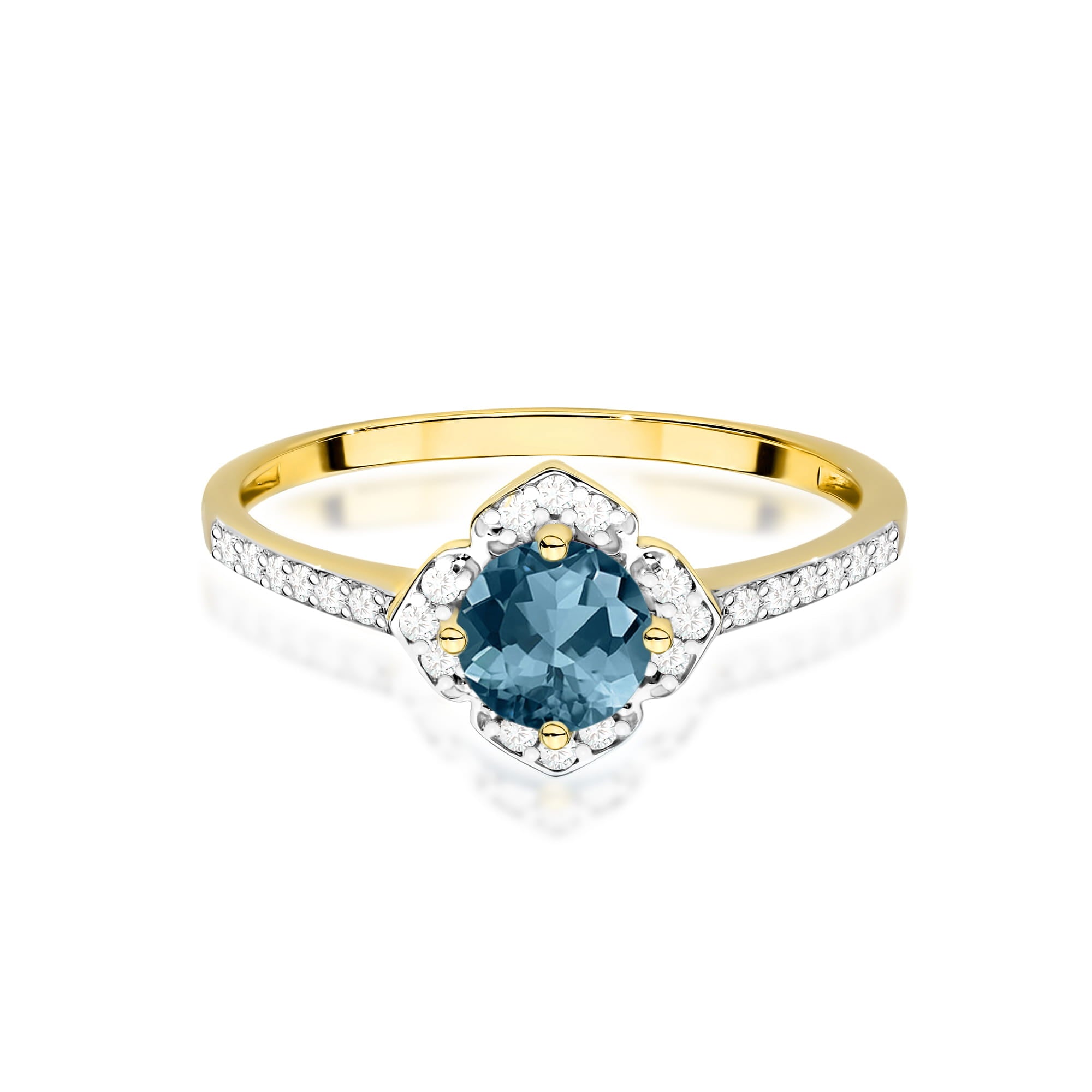 Inel Aur 9K cu Topaz London Blue 0.50 ct si Diamante Naturale 0.13 ct