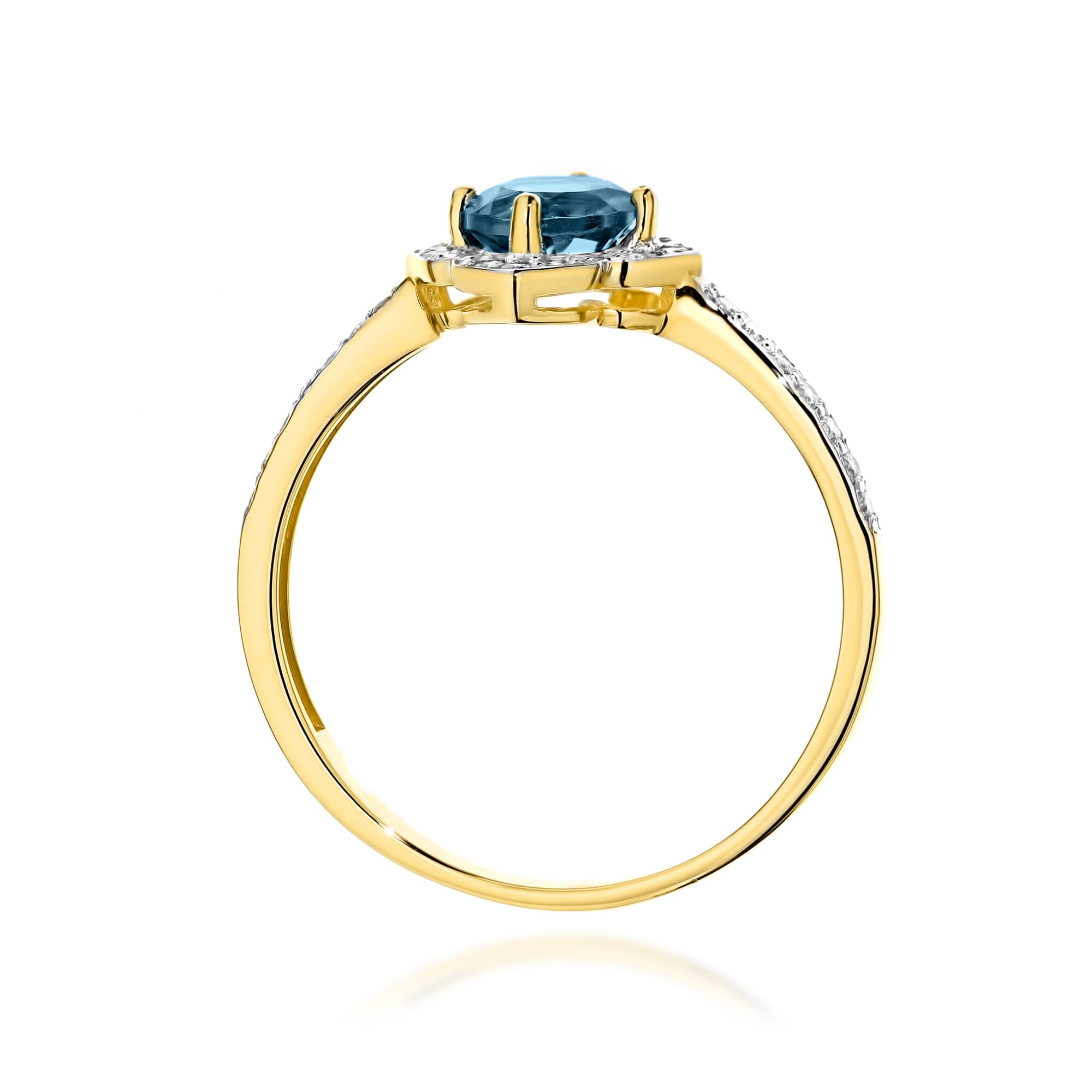 Inel Aur 9K cu Topaz London Blue 0.50 ct si Diamante Naturale 0.13 ct