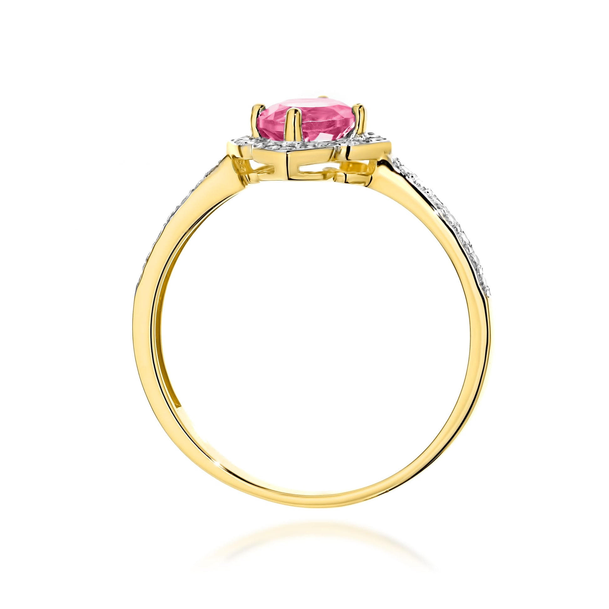 Inel Aur 9K cu Topaz Roz 0.60 ct si Diamante Naturale 0.13 ct