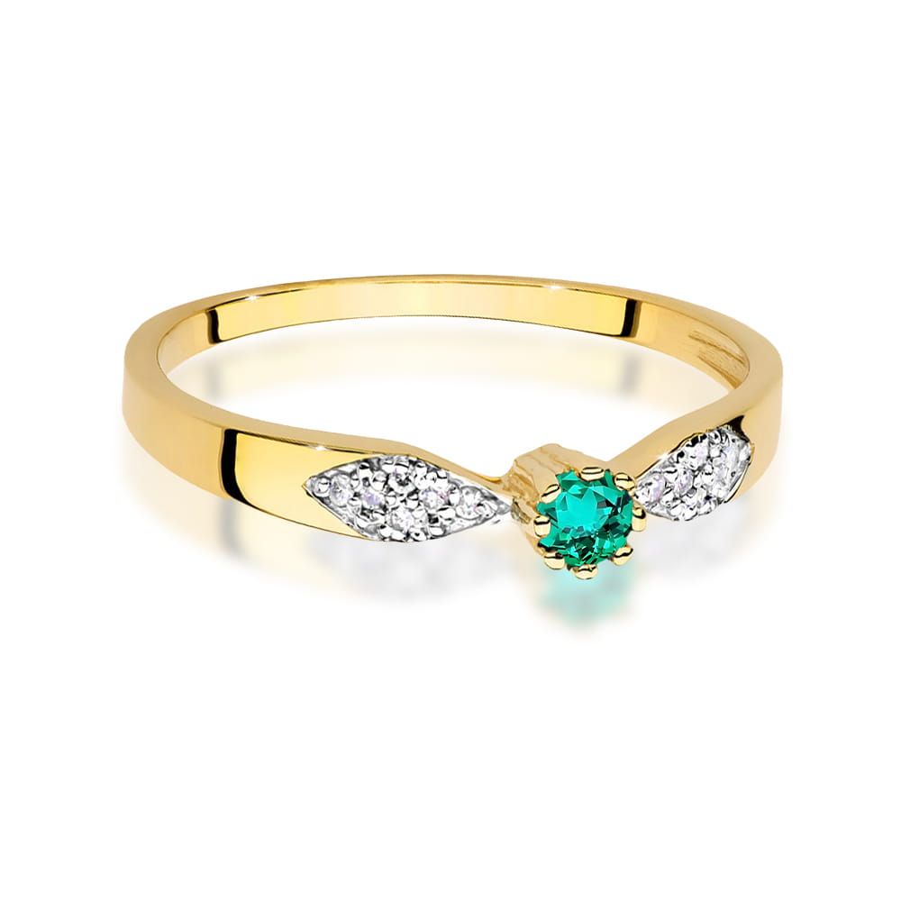 Inel Aur 9K cu Smarald 0.15 ct si Diamante Naturale 0.06 ct