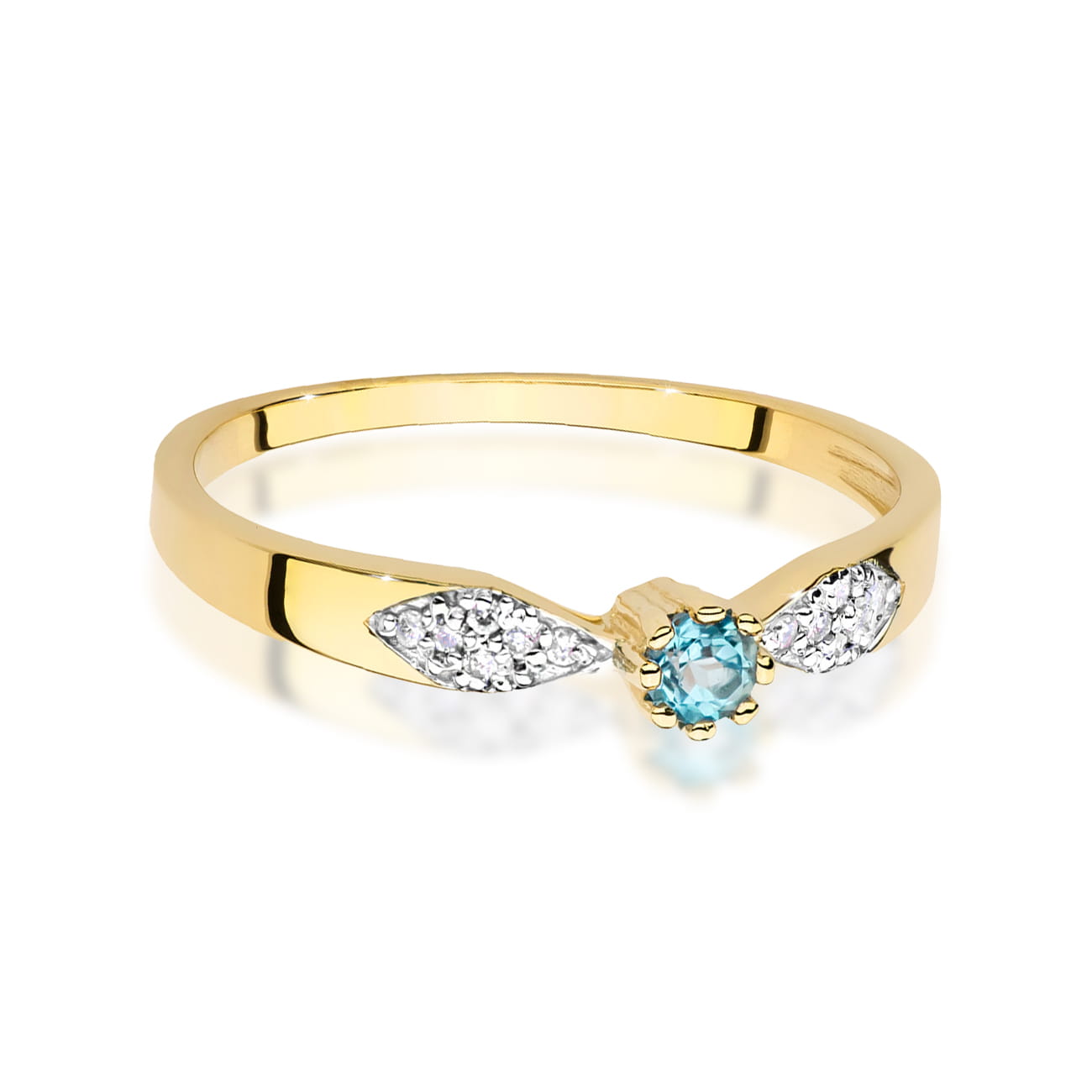Inel Aur 9K cu Topaz Swiss 0.15 ct si Diamante Naturale 0.06 ct
