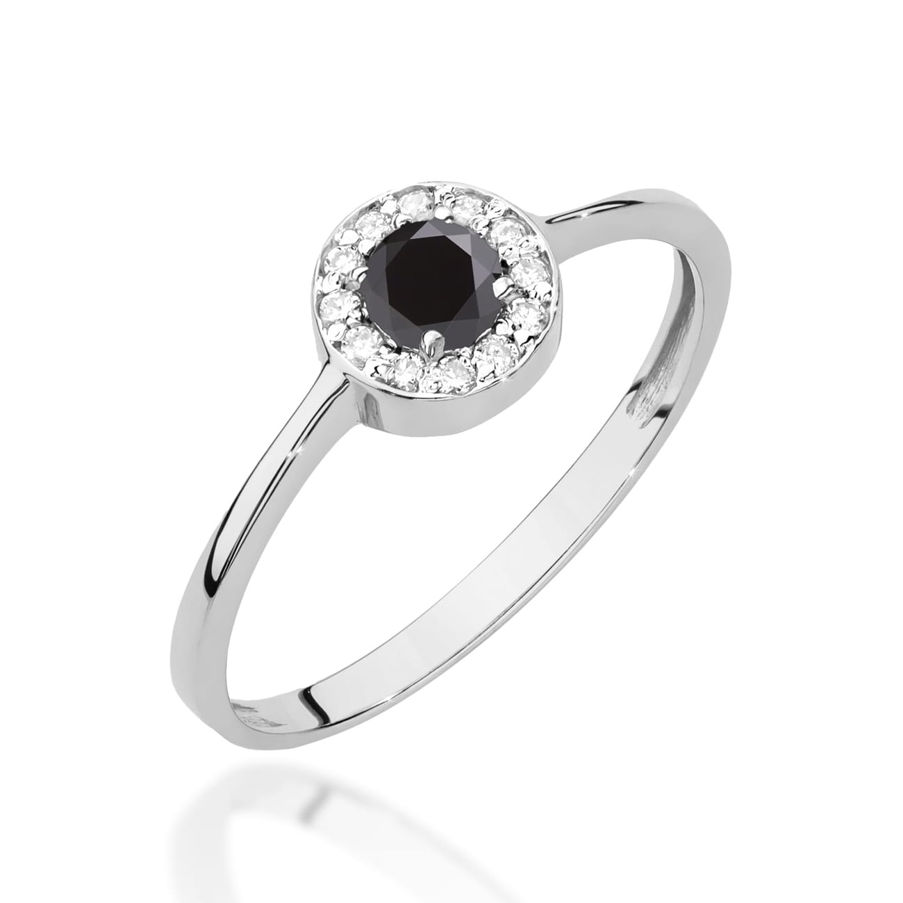 Inel Aur 14K cu Diamant Negru 0.30 ct si Diamante laterale 0.103 ct