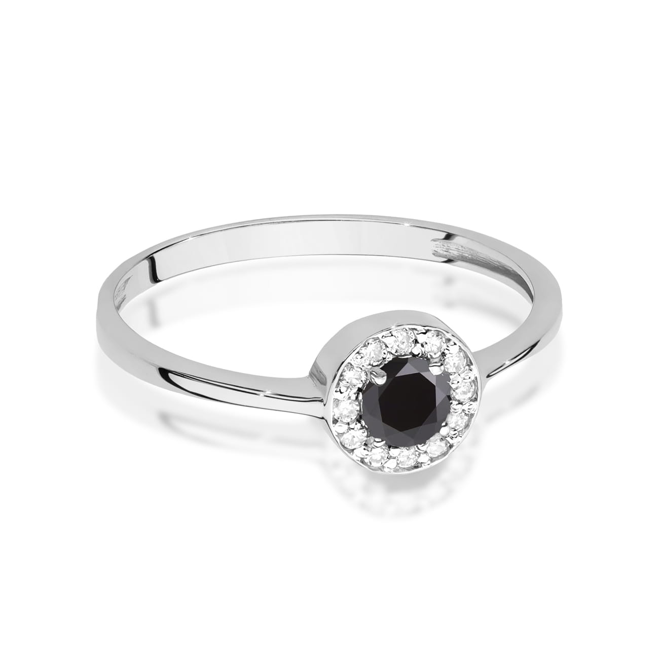 Inel Aur 14K cu Diamant Negru 0.30 ct si Diamante laterale 0.103 ct