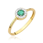 Inel Aur 9K cu Smarald 0.30 ct si Diamante Naturale 0.10 ct