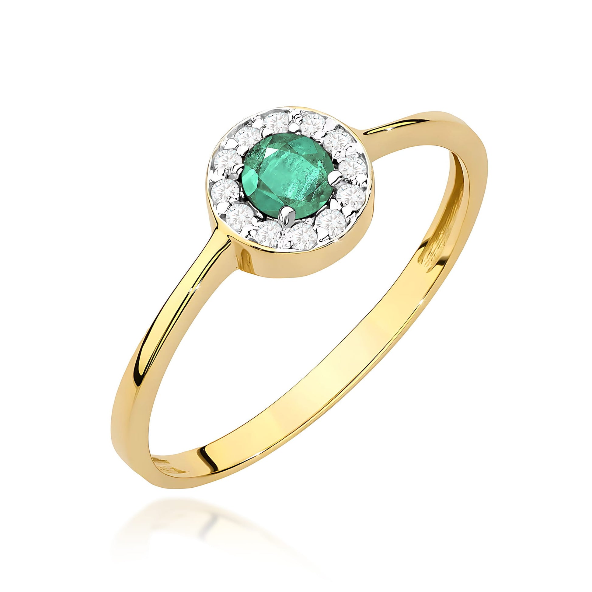 Inel Aur 9K cu Smarald 0.30 ct si Diamante Naturale 0.10 ct