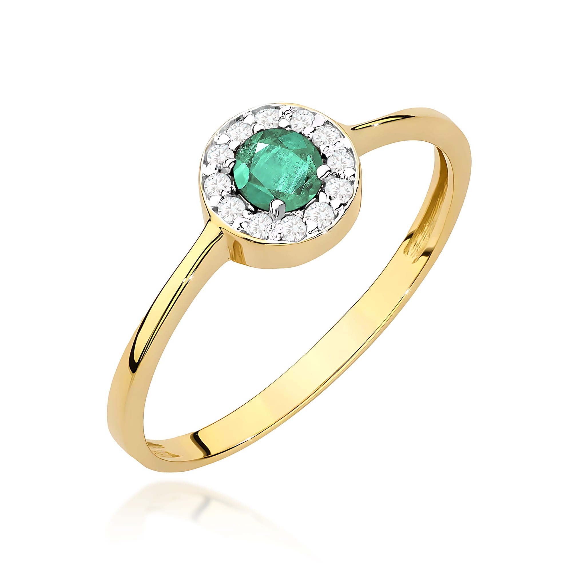 Inel Aur 9K cu Smarald 0.30 ct si Diamante Naturale 0.10 ct