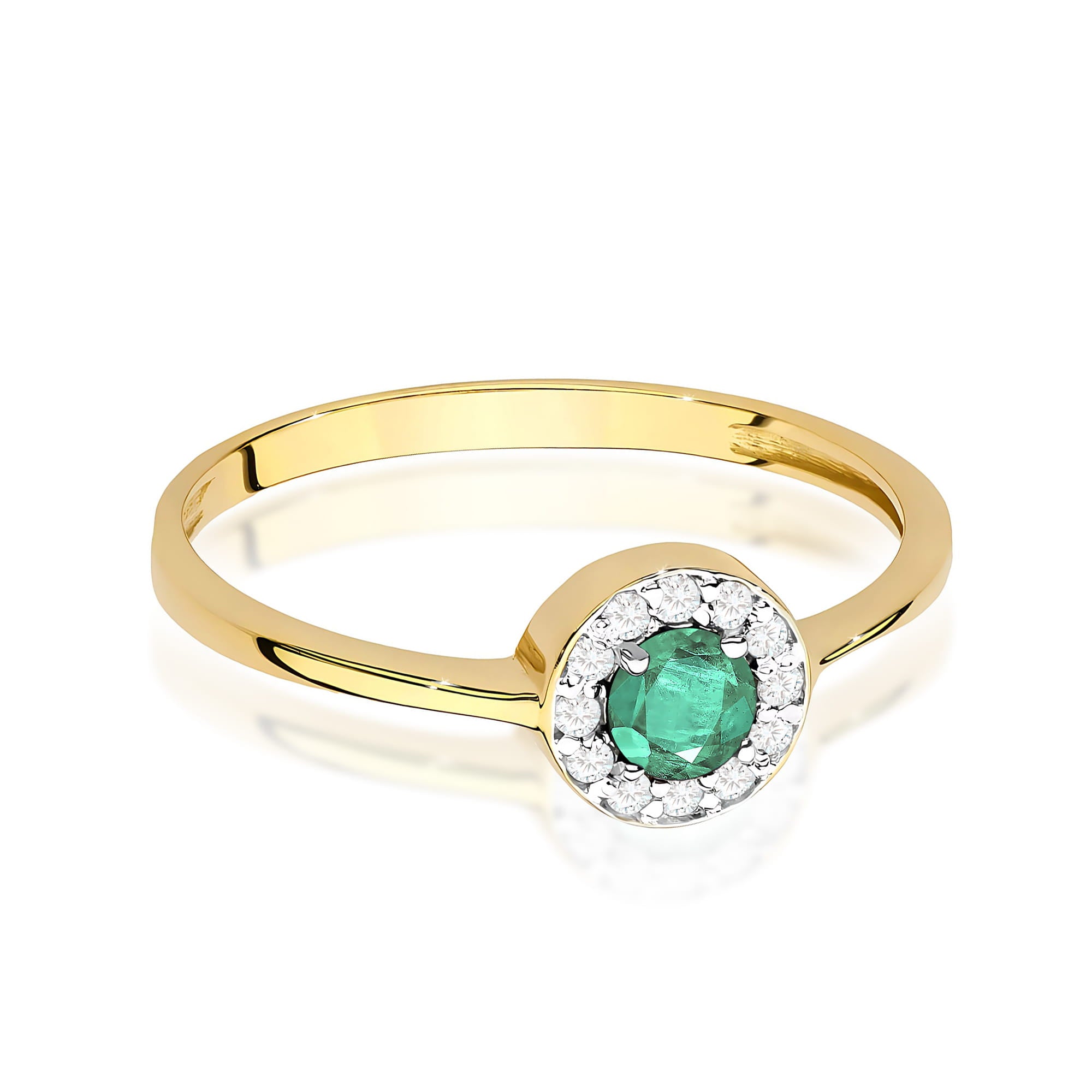 Inel Aur 9K cu Smarald 0.30 ct si Diamante Naturale 0.10 ct