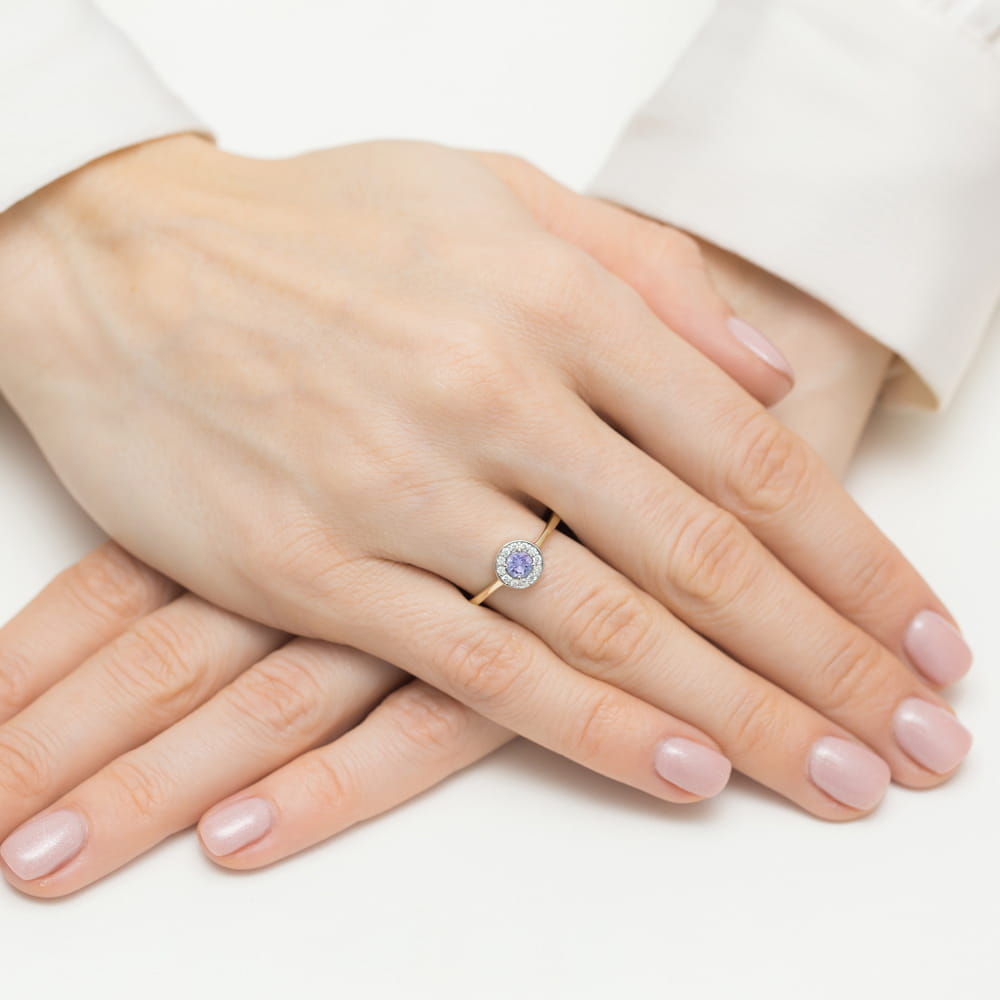 Inel Aur 9K cu Tanzanit 0.35 ct si Diamante Naturale 0.10 ct