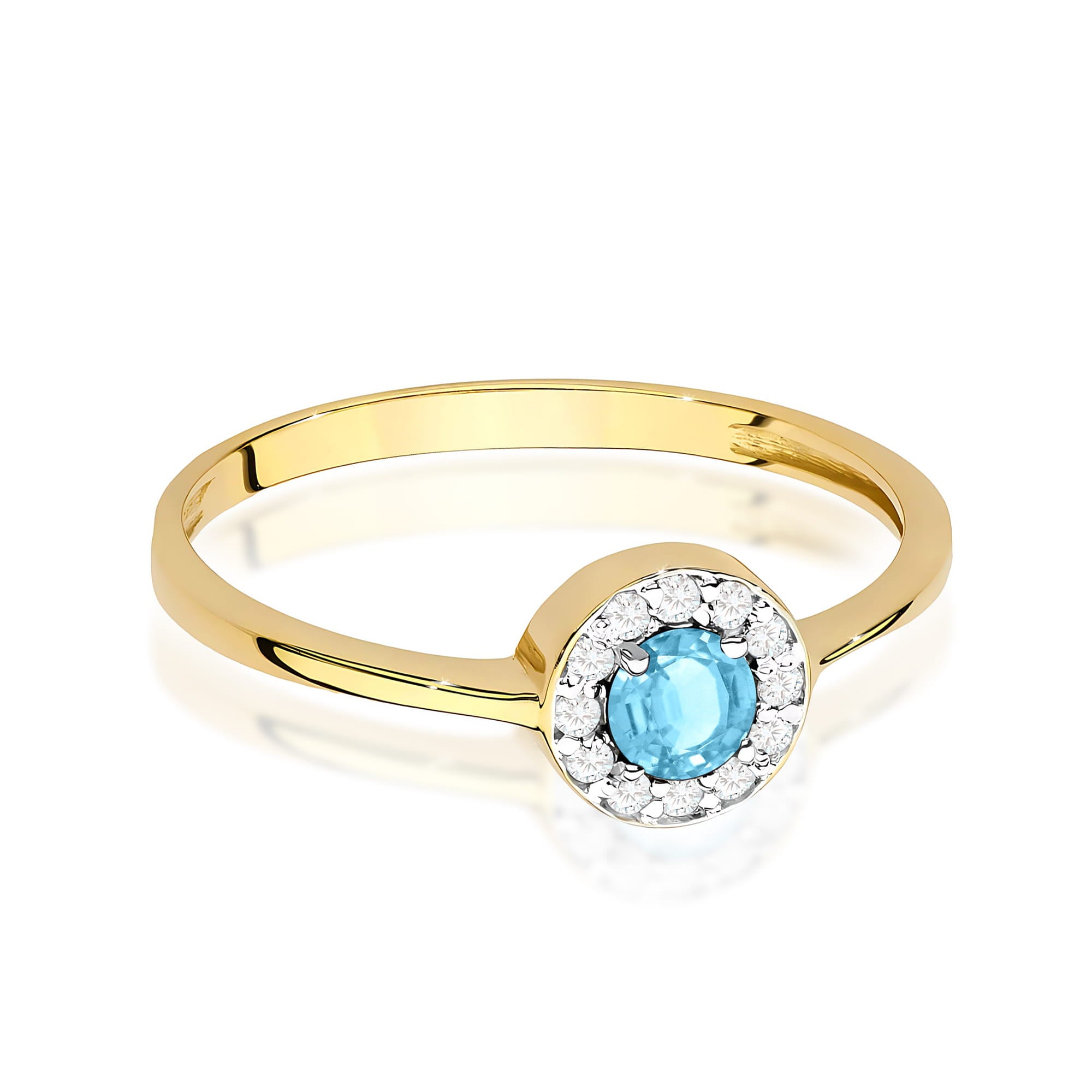 Inel Aur 9K cu Topaz Swiss 0.25 ct si Diamante Naturale 0.10 ct