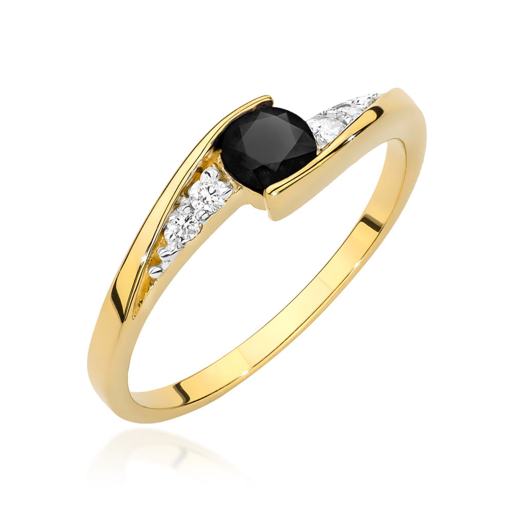 Inel Aur 14K cu Diamant Negru 0.30 ct si Diamante laterale 0.06 ct