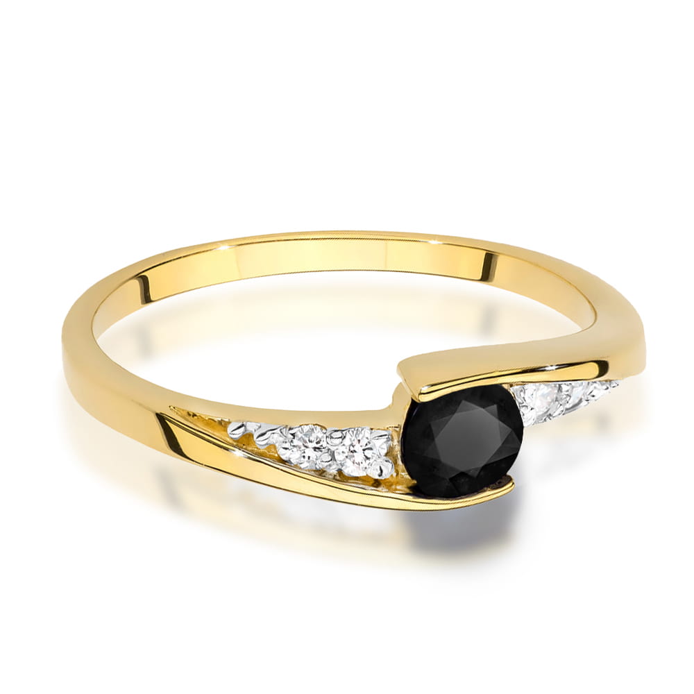 Inel Aur 14K cu Diamant Negru 0.30 ct si Diamante laterale 0.06 ct