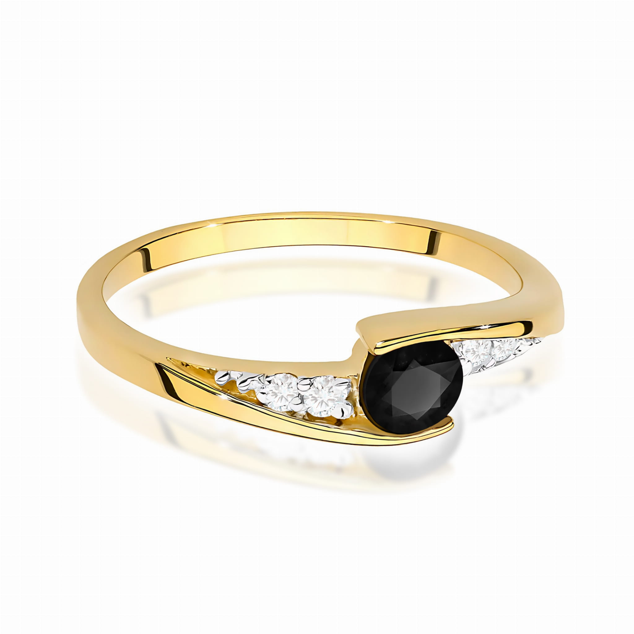 Inel Aur 9K cu Diamante Naturale Albe si Negre 0.36 ct