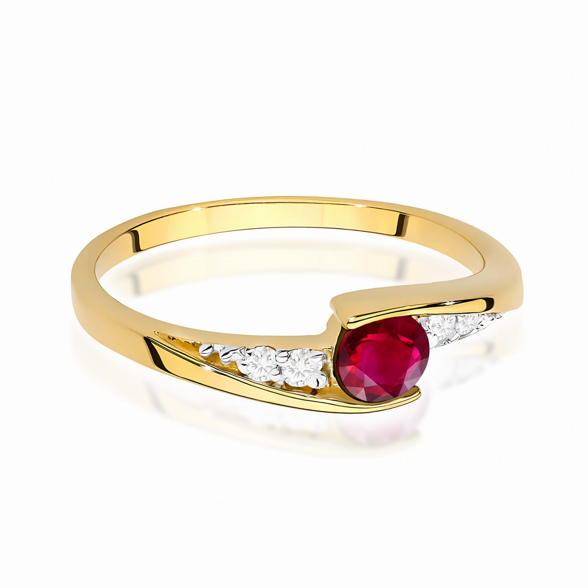 Inel Aur 9K cu Rubin 0.30 ct si Diamante Naturale 0.06 ct
