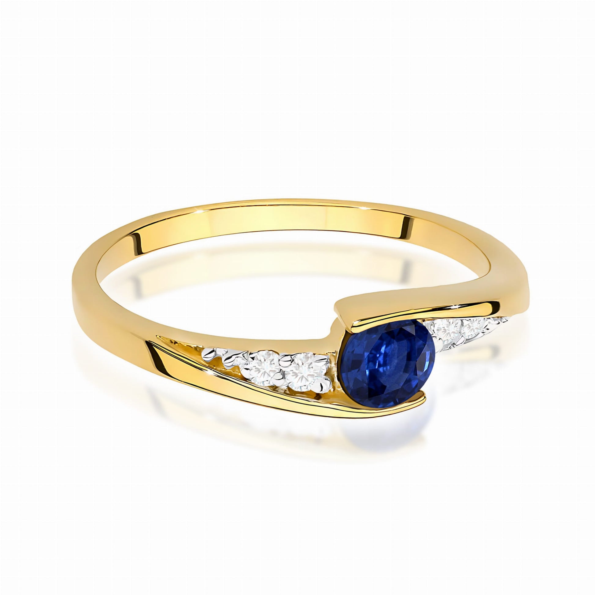 Inel Aur 9K cu Safir 0.30 ct si Diamante Naturale 0.06 ct