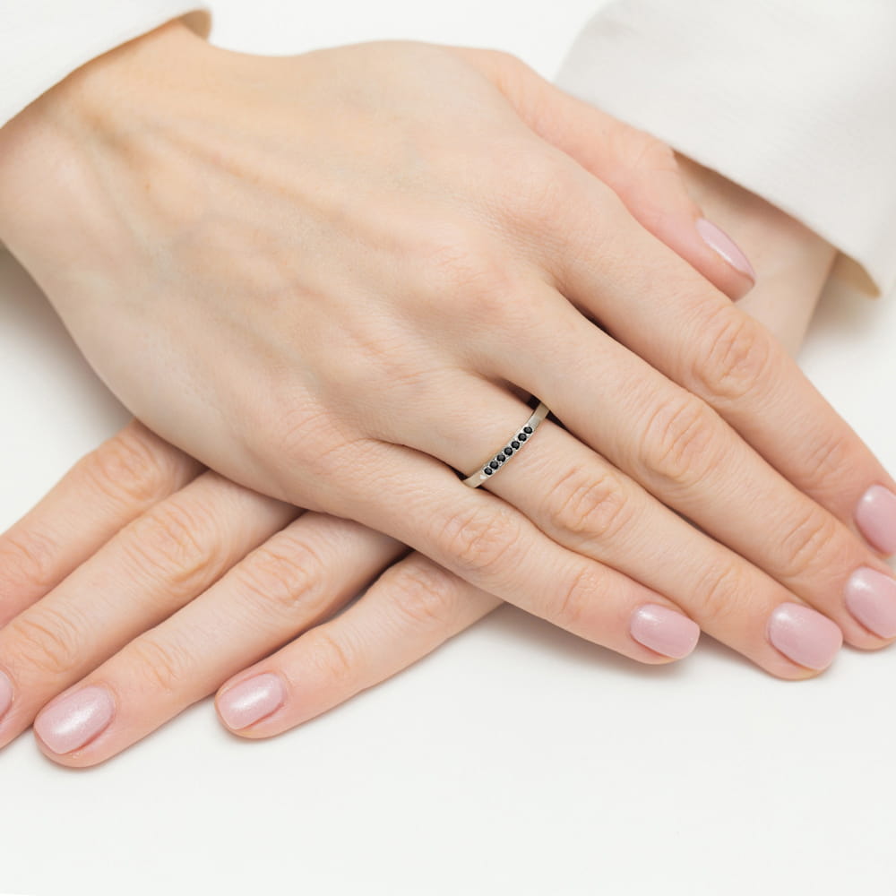 Inel Aur 14K W0619 Diamant Natural Negru 0.12ct