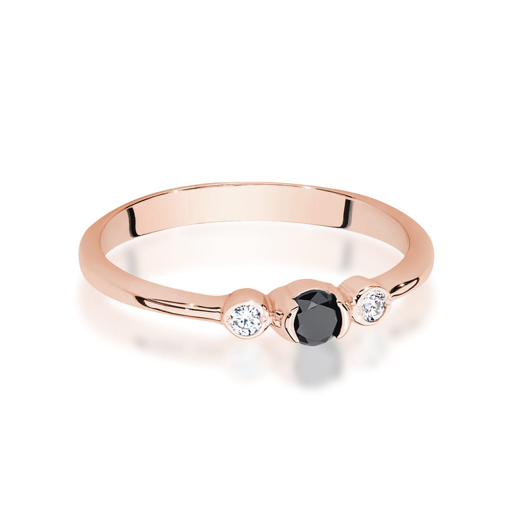 Inel Aur 14K cu Diamant Negru 0.12 ct si Diamante 0.06 ct