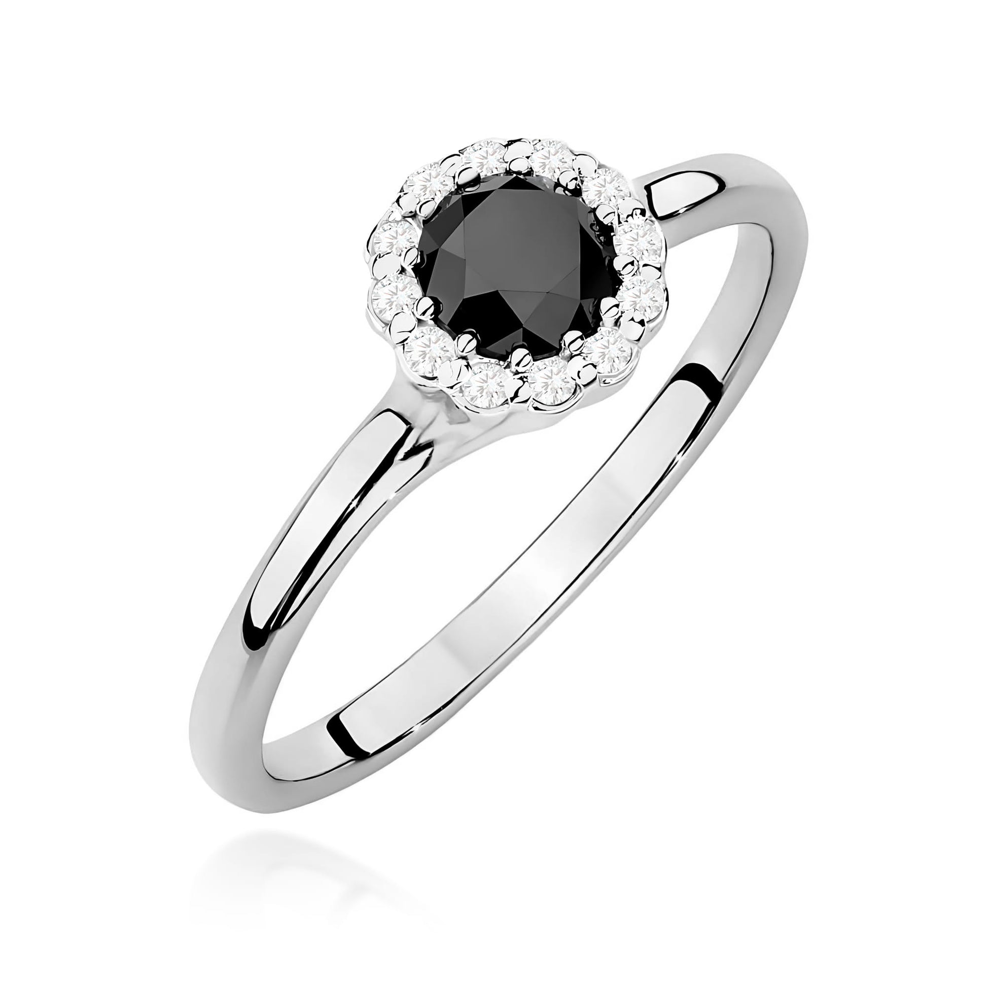 Inel Aur 9K cu Diamante Naturale Albe si Negre 0.60 ct
