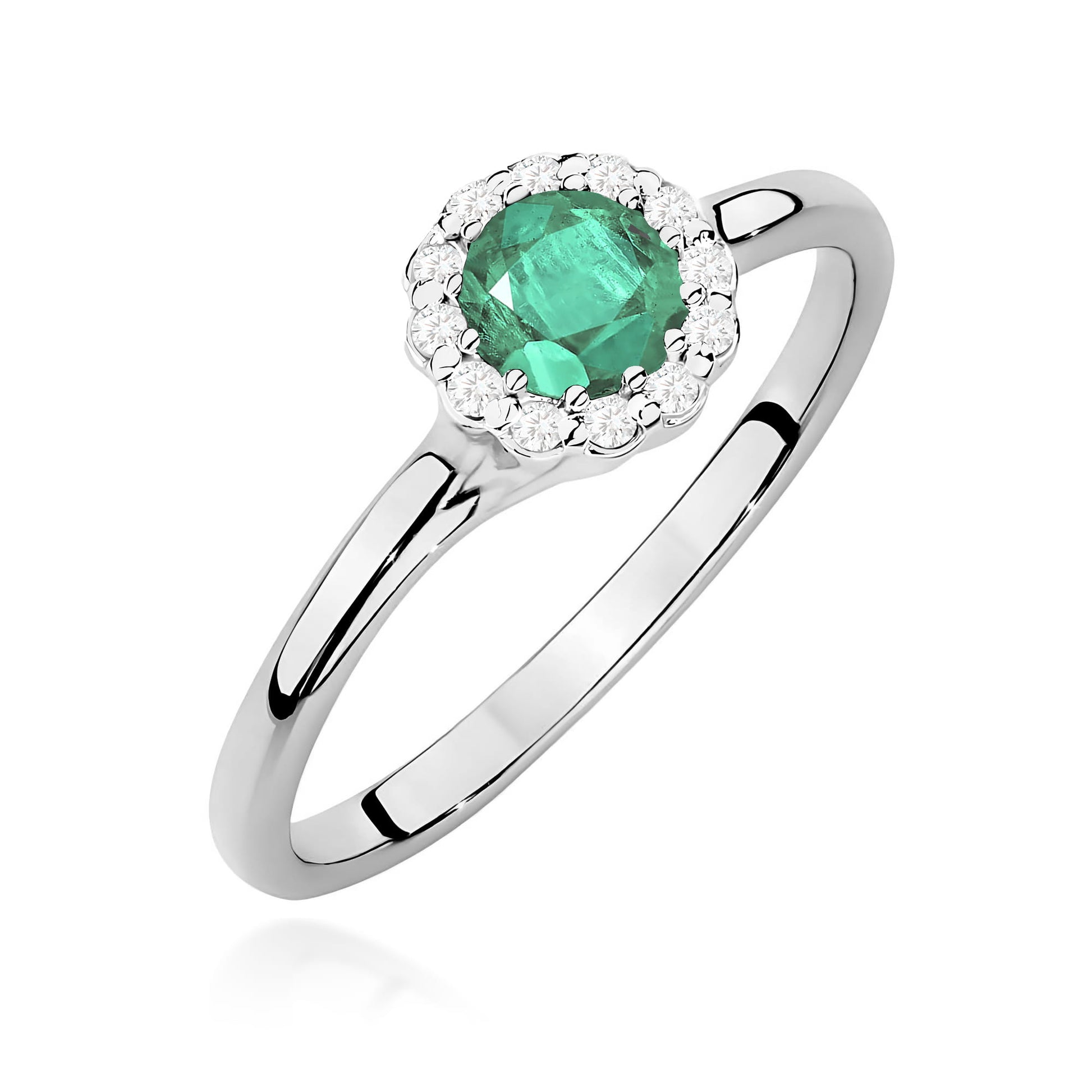 Inel Aur 9K cu Smarald 0.50 ct si Diamante Naturale 0.10 ct