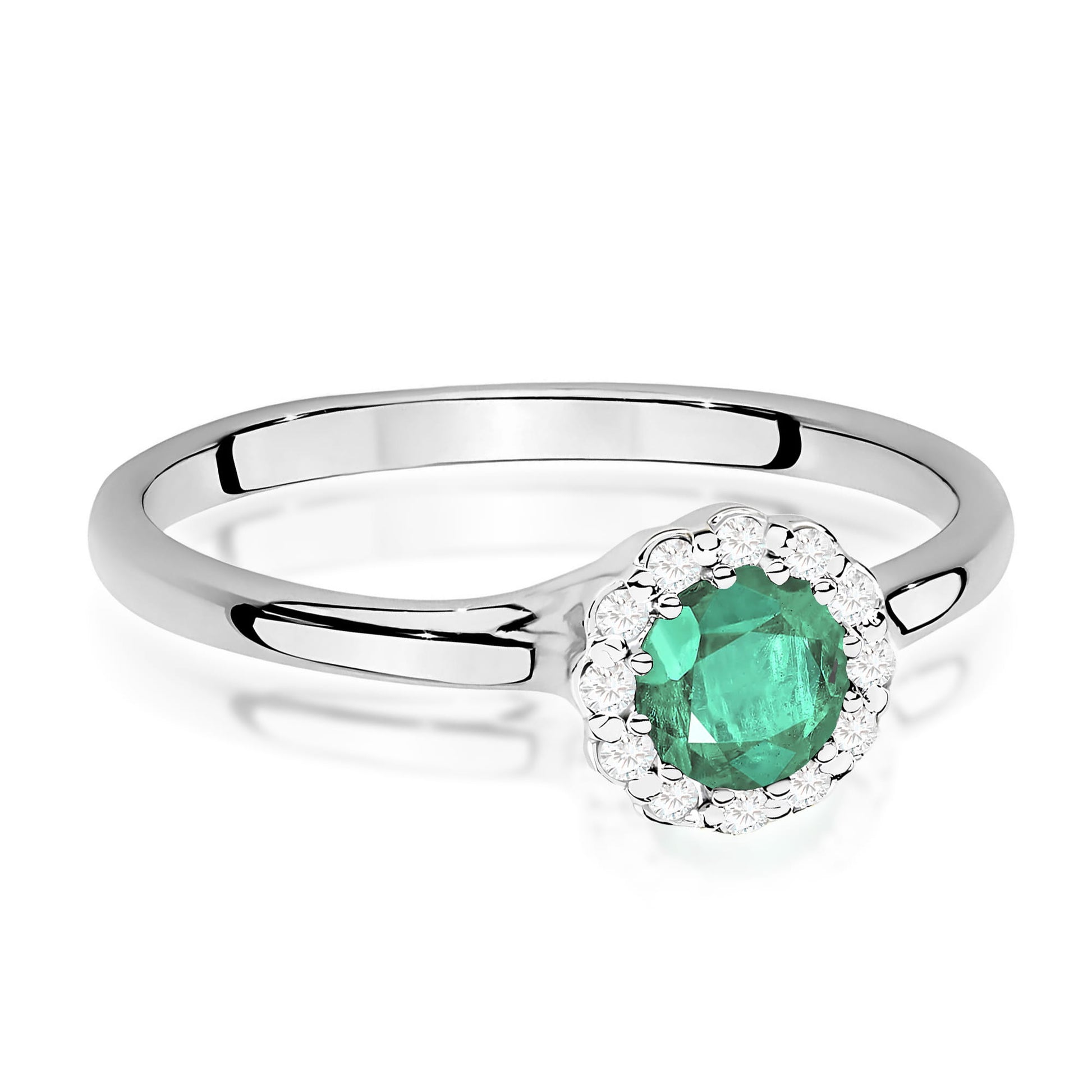 Inel Aur 9K cu Smarald 0.50 ct si Diamante Naturale 0.10 ct