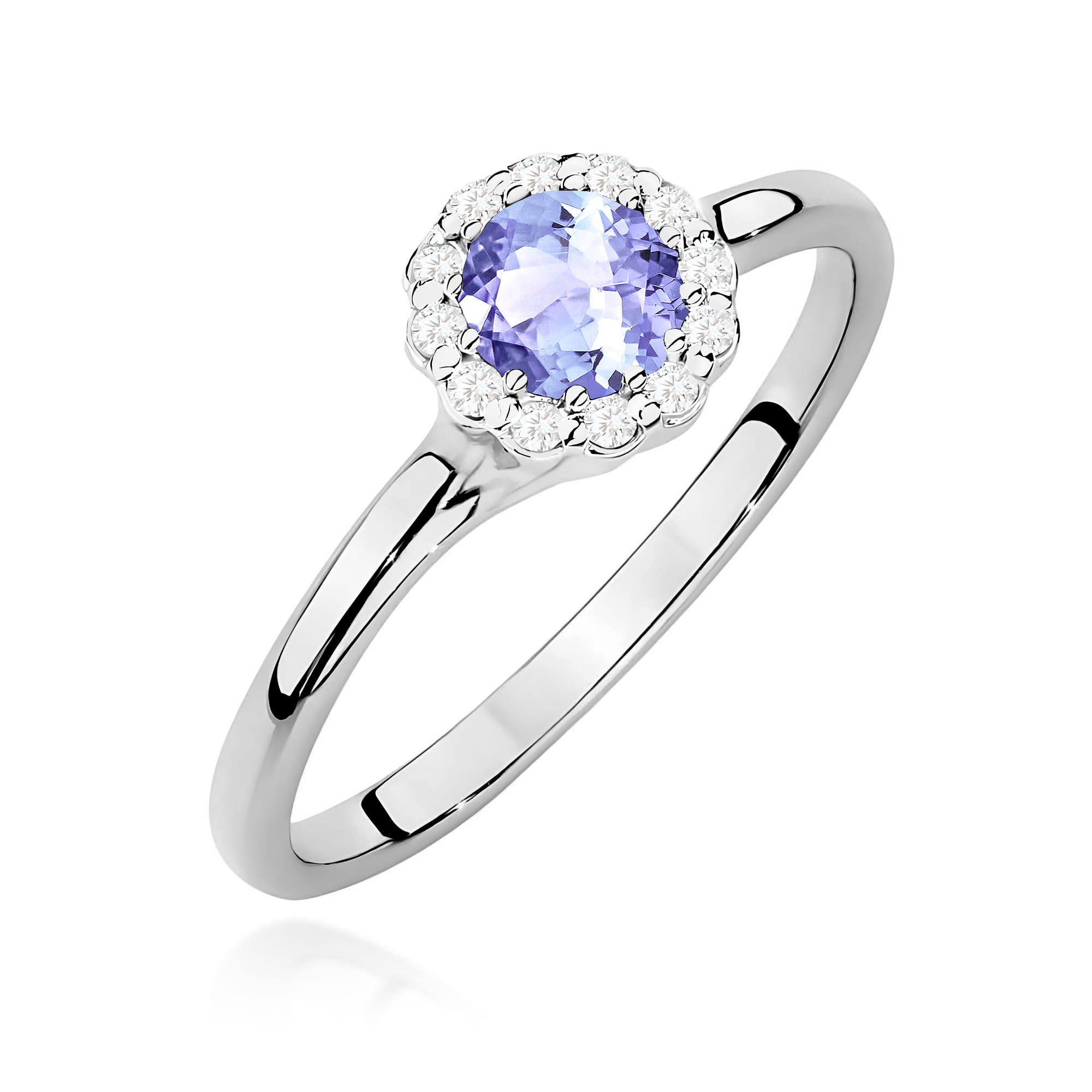 Inel Aur 9K cu Tanzanit 0.50 ct si Diamante Naturale 0.10 ct
