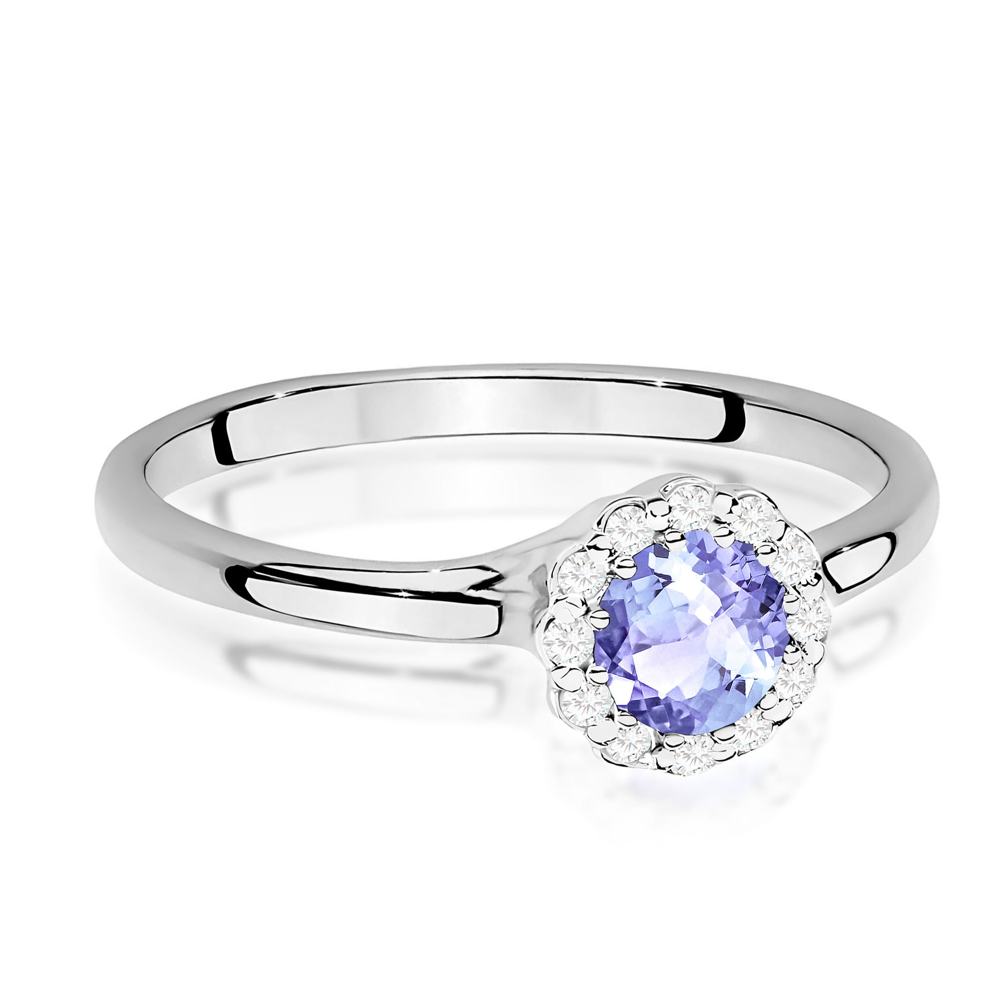 Inel Aur 9K cu Tanzanit 0.50 ct si Diamante Naturale 0.10 ct
