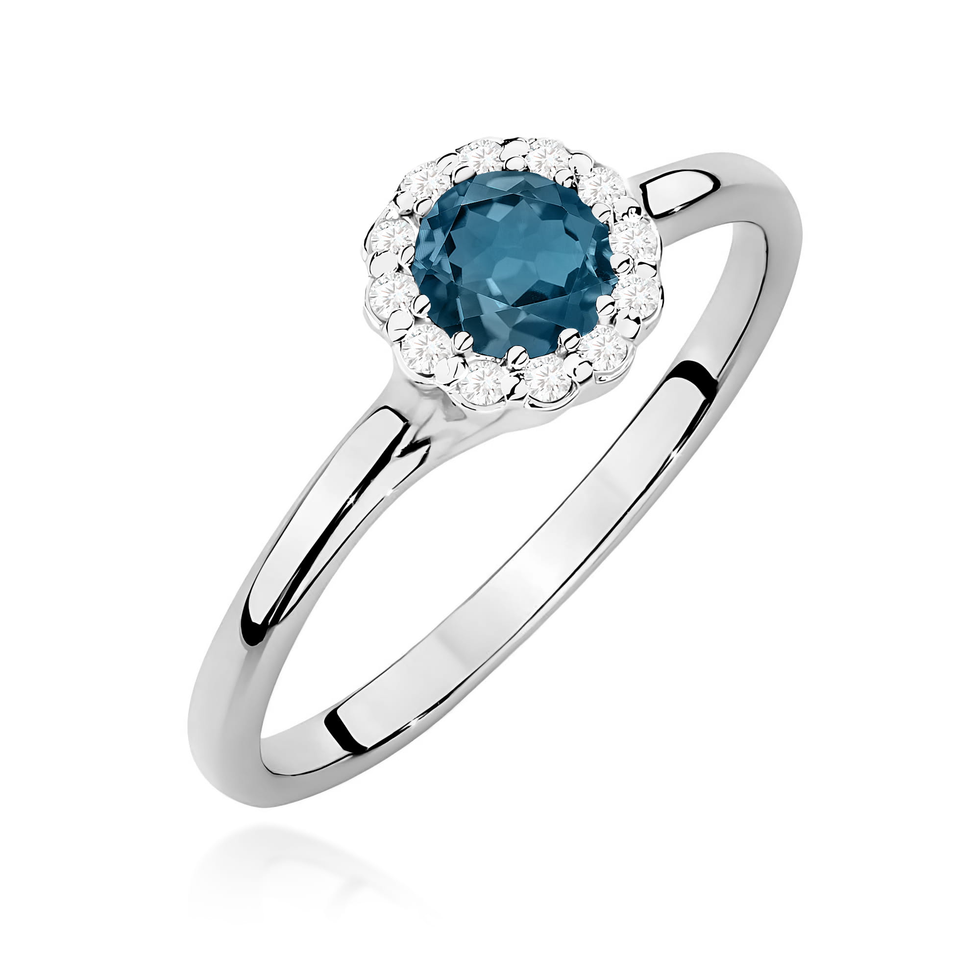 Inel Aur 9K cu Topaz London Blue 0.50 ct si Diamante Naturale 0.10 ct