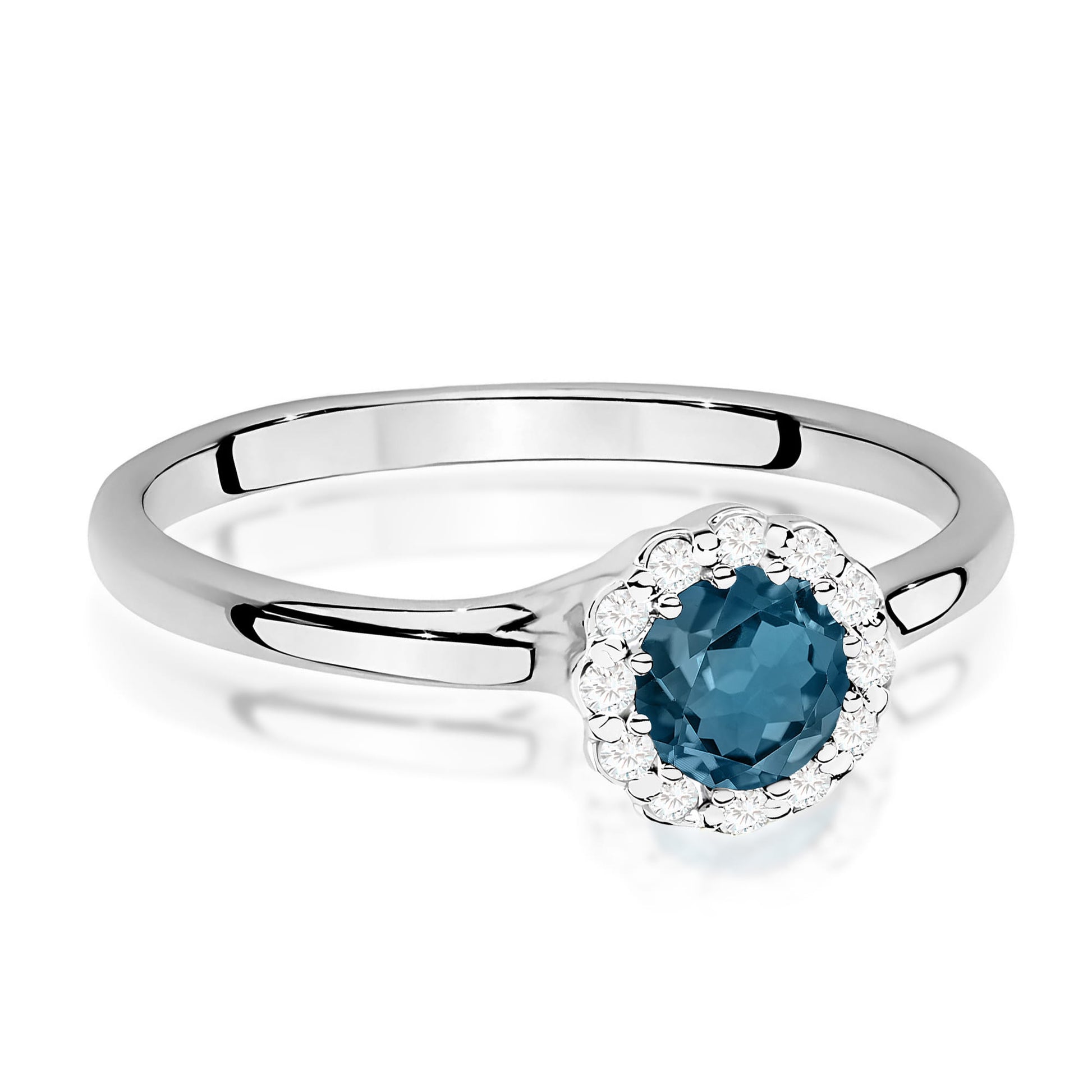Inel Aur 9K cu Topaz London Blue 0.50 ct si Diamante Naturale 0.10 ct