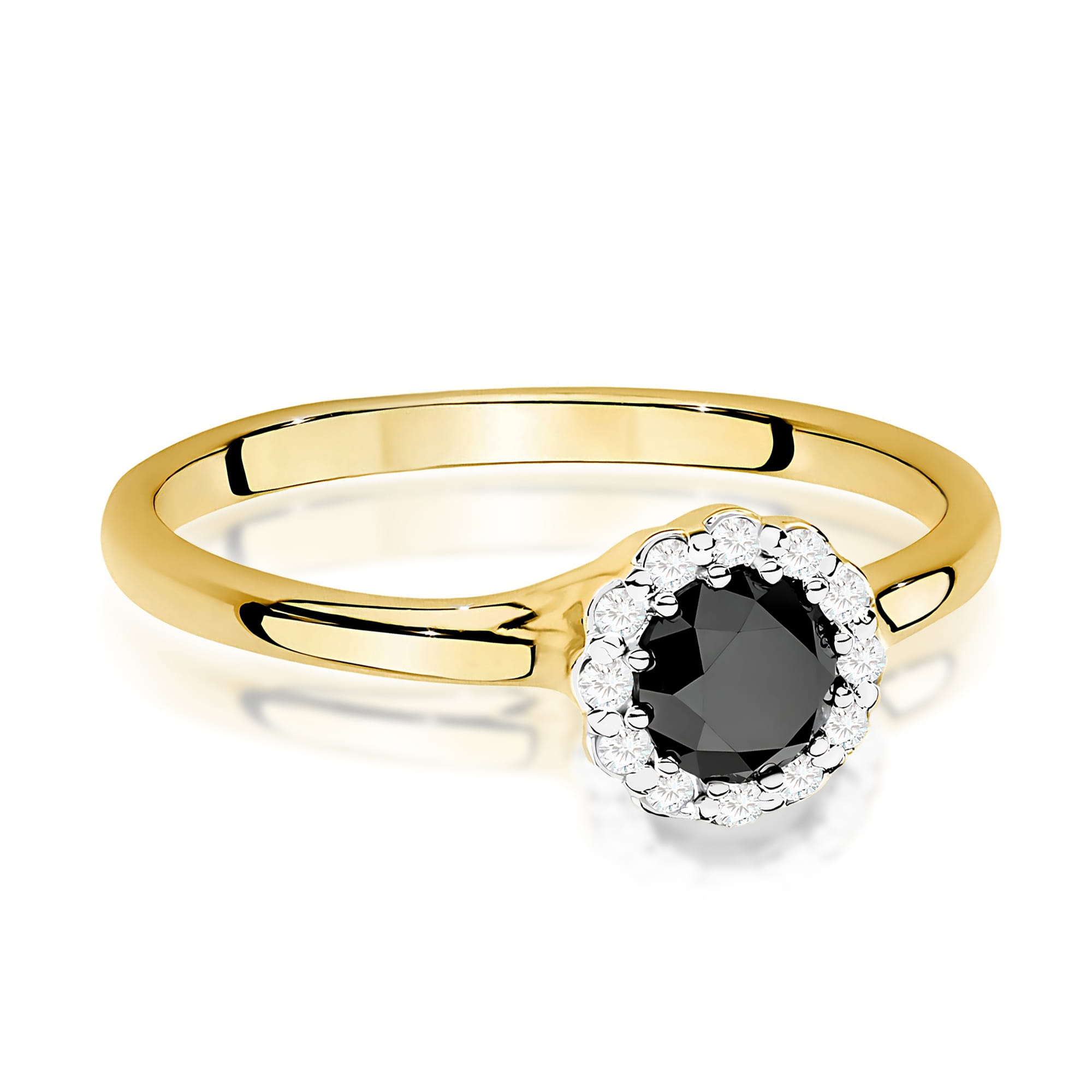 Inel Aur 9K cu Diamante Naturale Albe si Negre 0.60 ct
