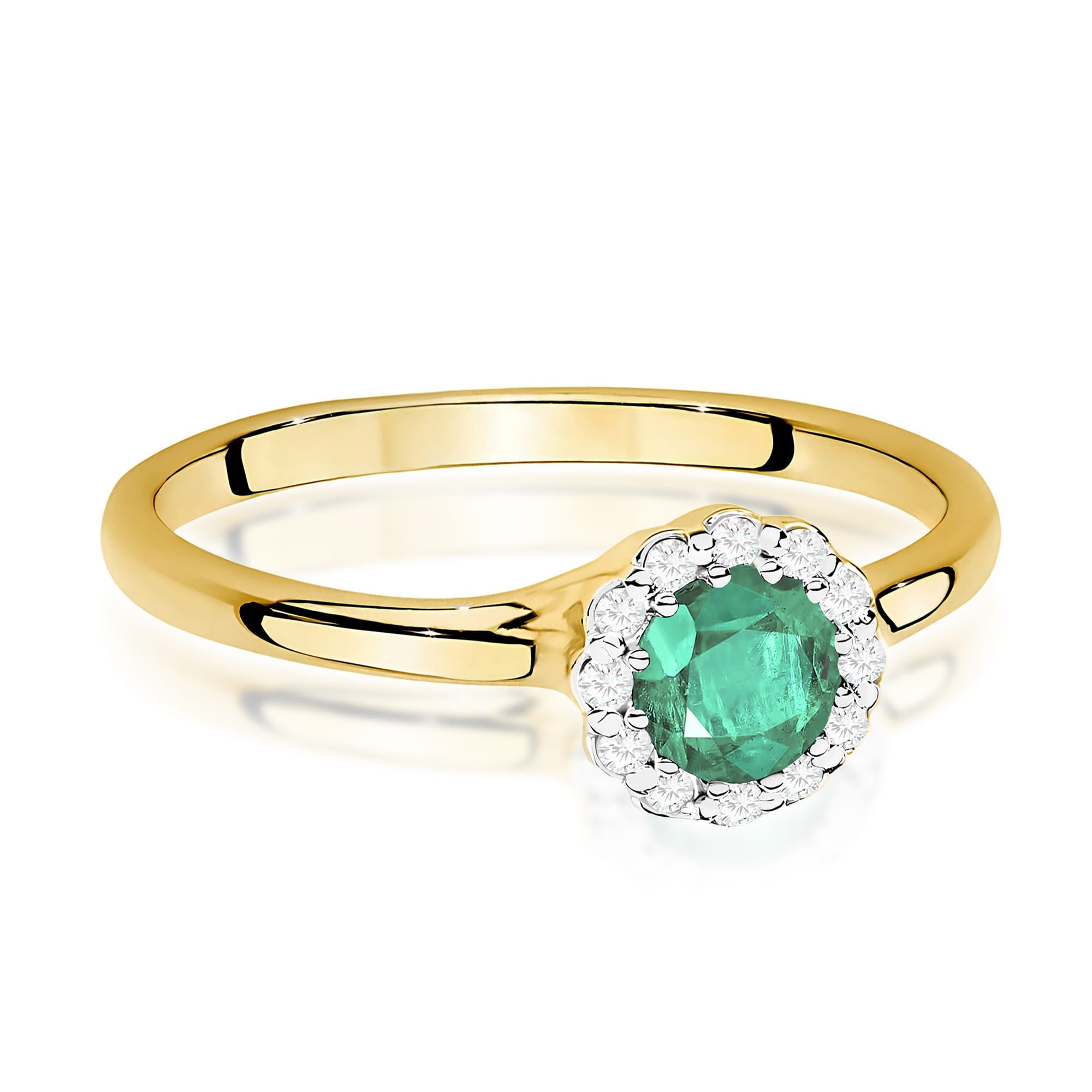 Inel Aur 9K cu Smarald 0.50 ct si Diamante Naturale 0.10 ct