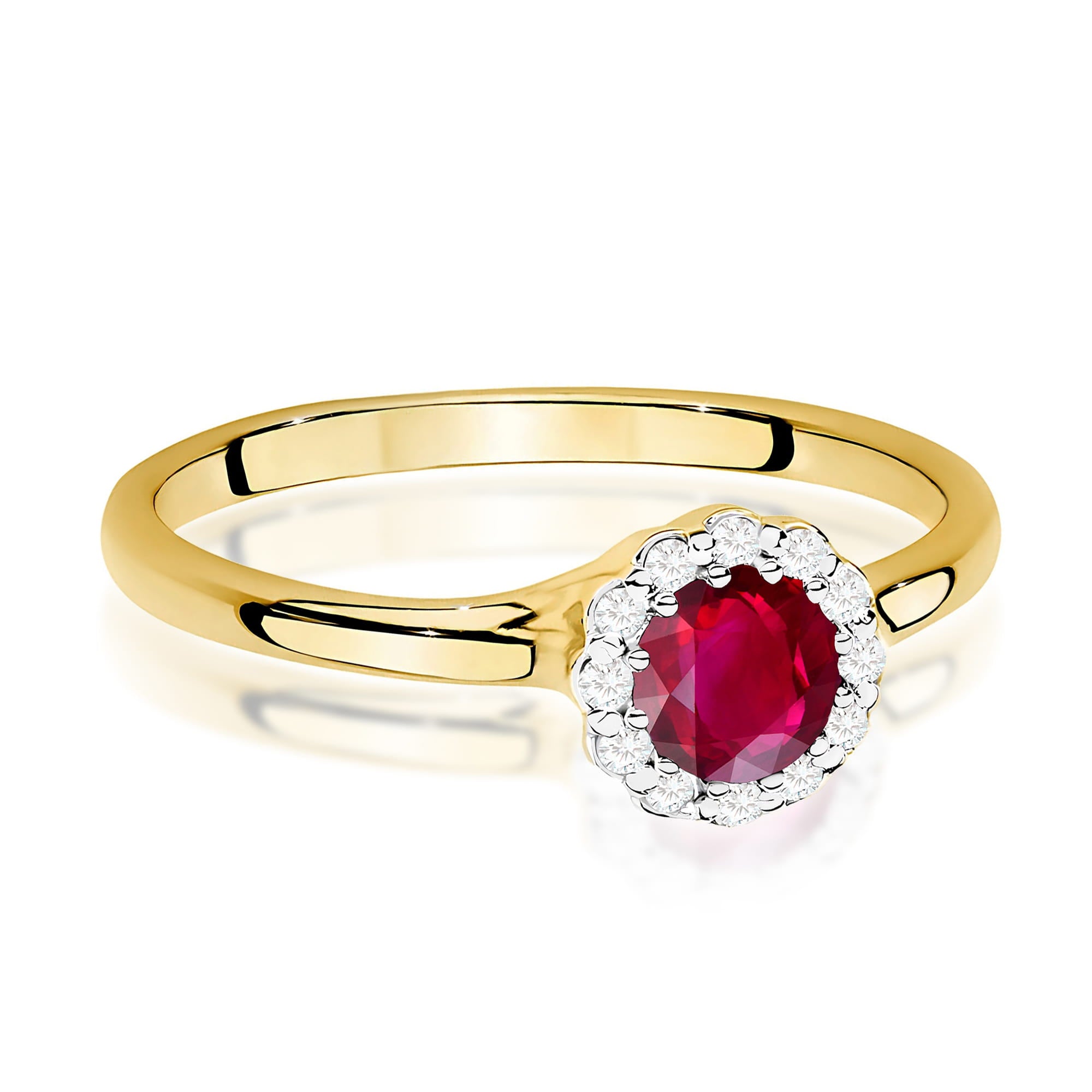 Inel Aur 9K cu Rubin 0.60 ct si Diamante Naturale 0.10 ct